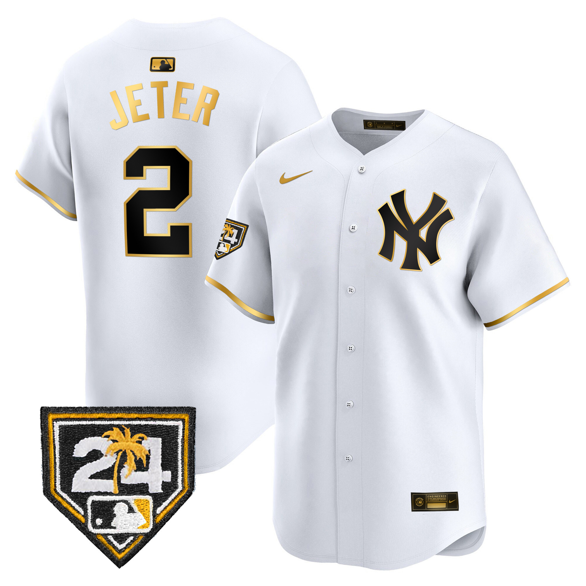 Derek Jeter Men's New York Yankees 2024 Spring Training Patch Vapor Premier Limited White Gold Jersey - All Stitched