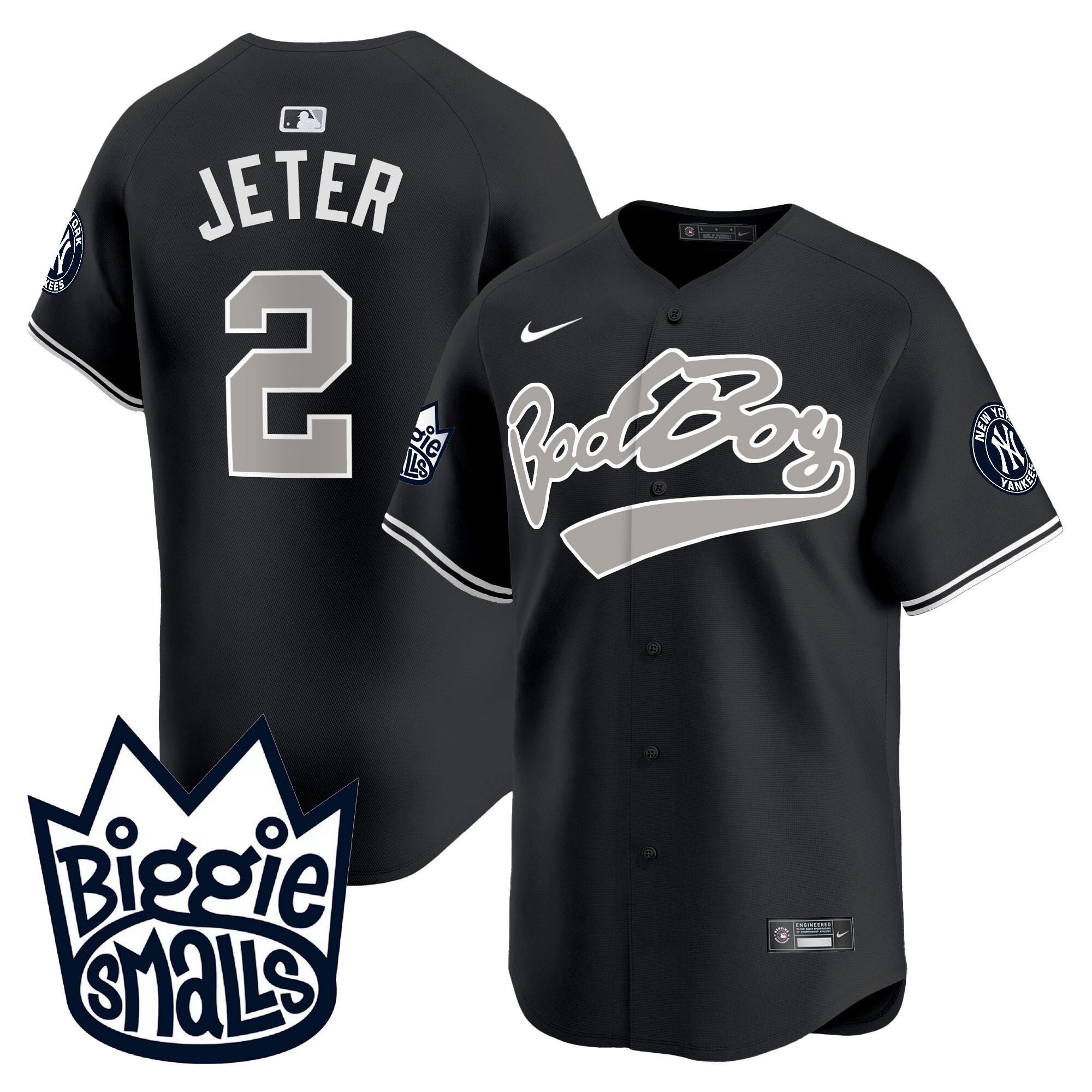 Derek Jeter Men's New York Yankees Biggie Smalls Vapor Premier Limited Black Jersey - All Stitched