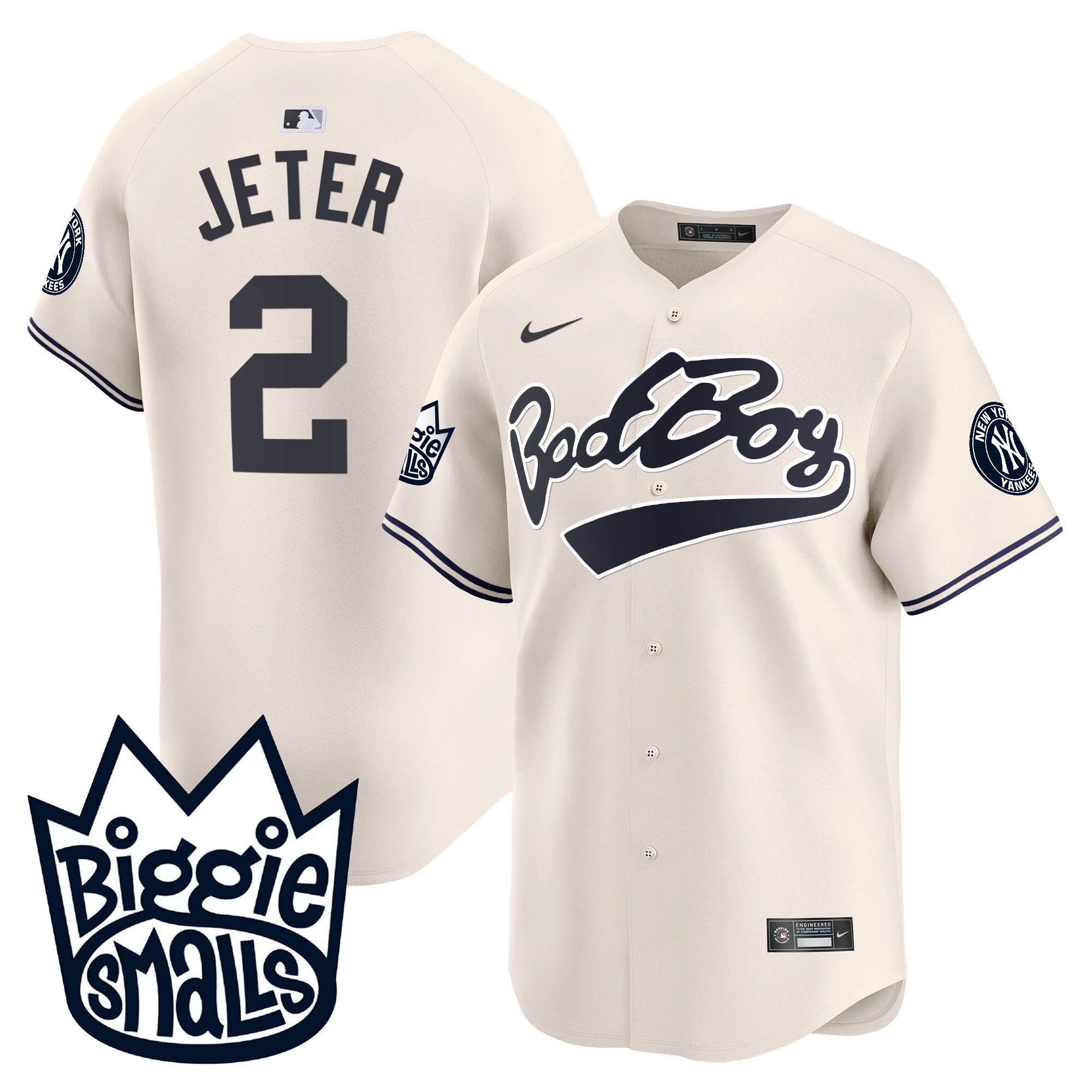 Derek Jeter Men's New York Yankees Biggie Smalls Vapor Premier Limited Cream Jersey - All Stitched