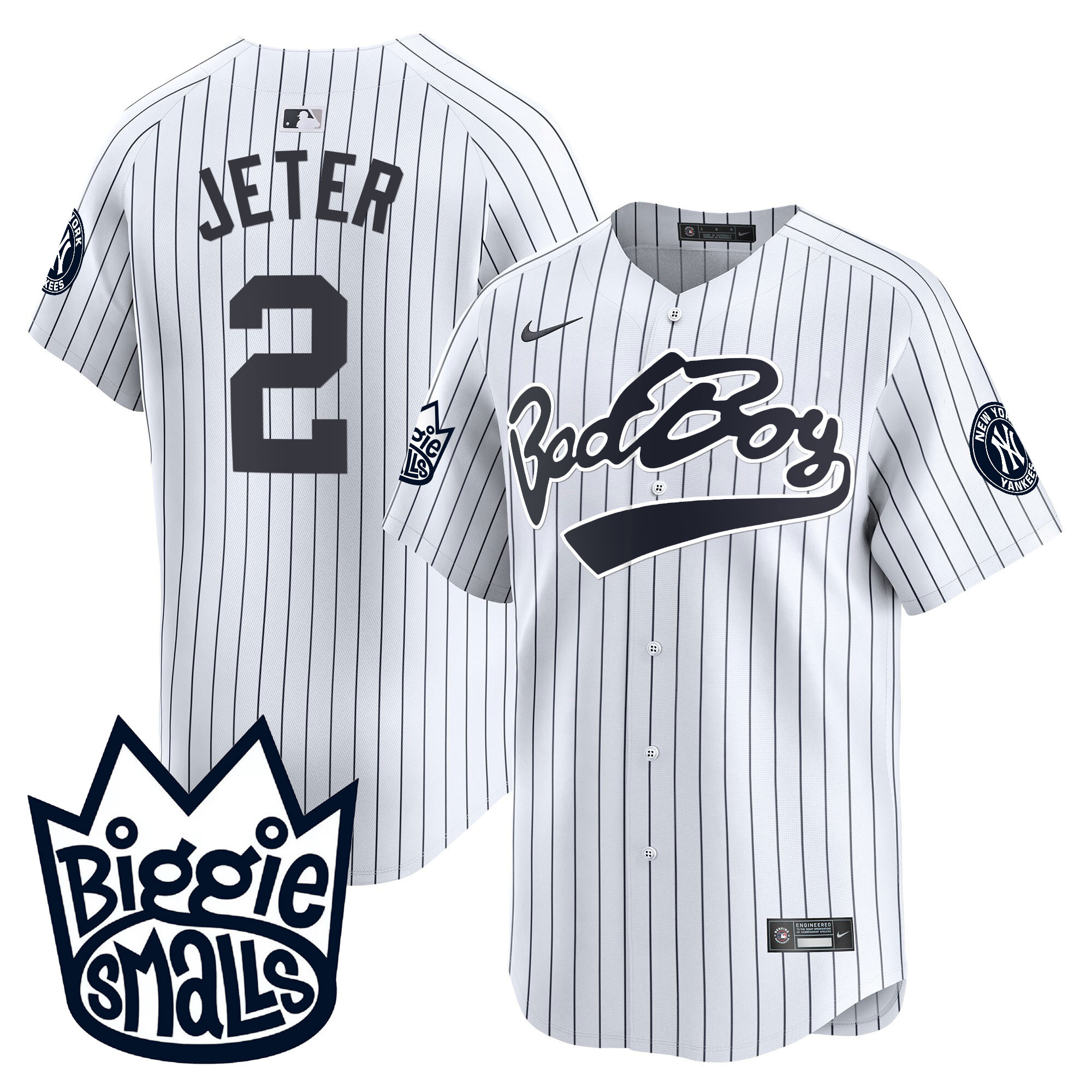 Derek Jeter Men's New York Yankees Biggie Smalls Vapor Premier Limited White Jersey - All Stitched