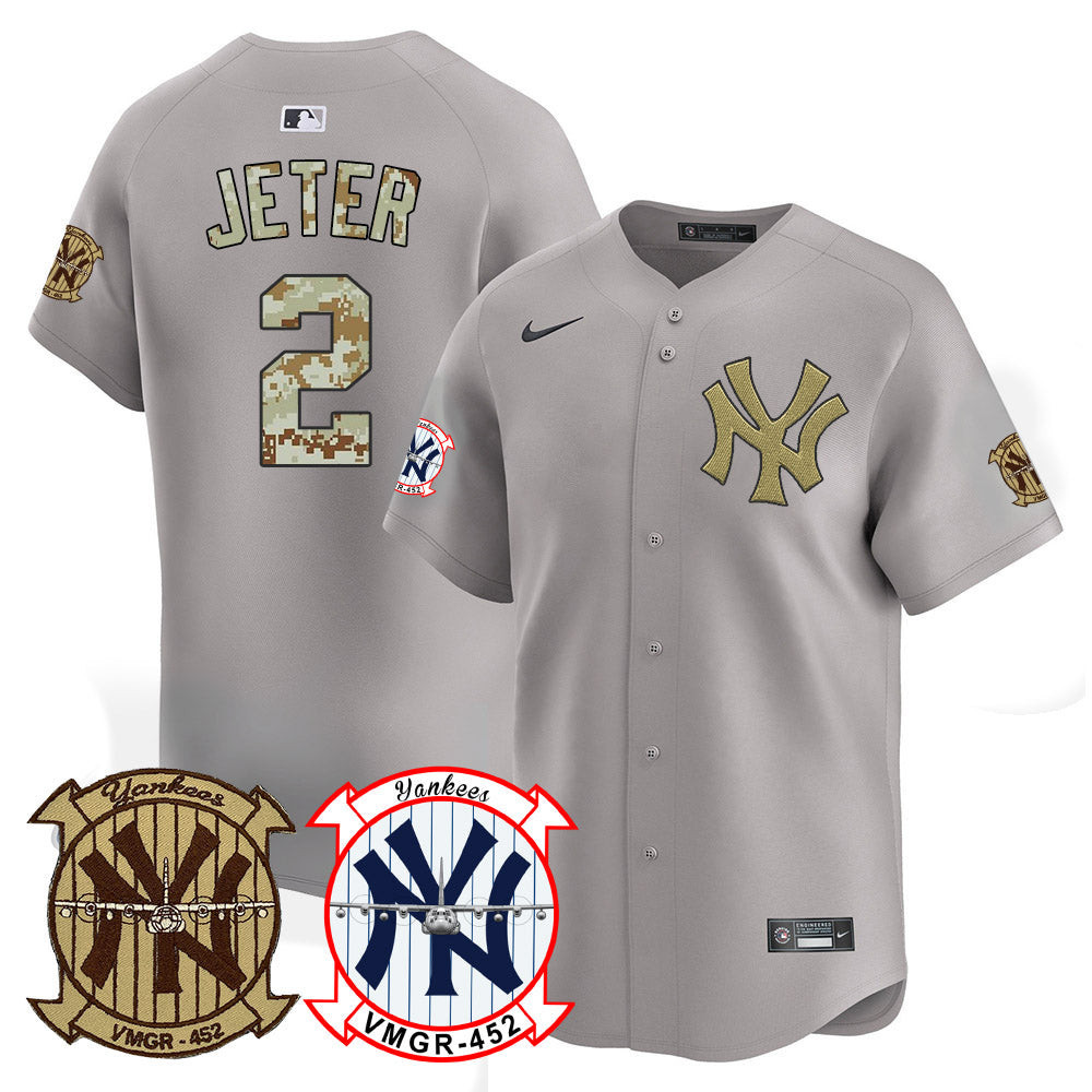 Derek Jeter Men's New York Yankees Desert USMC Alternate Vapor Premier Limited Gray Jersey - All Stitched