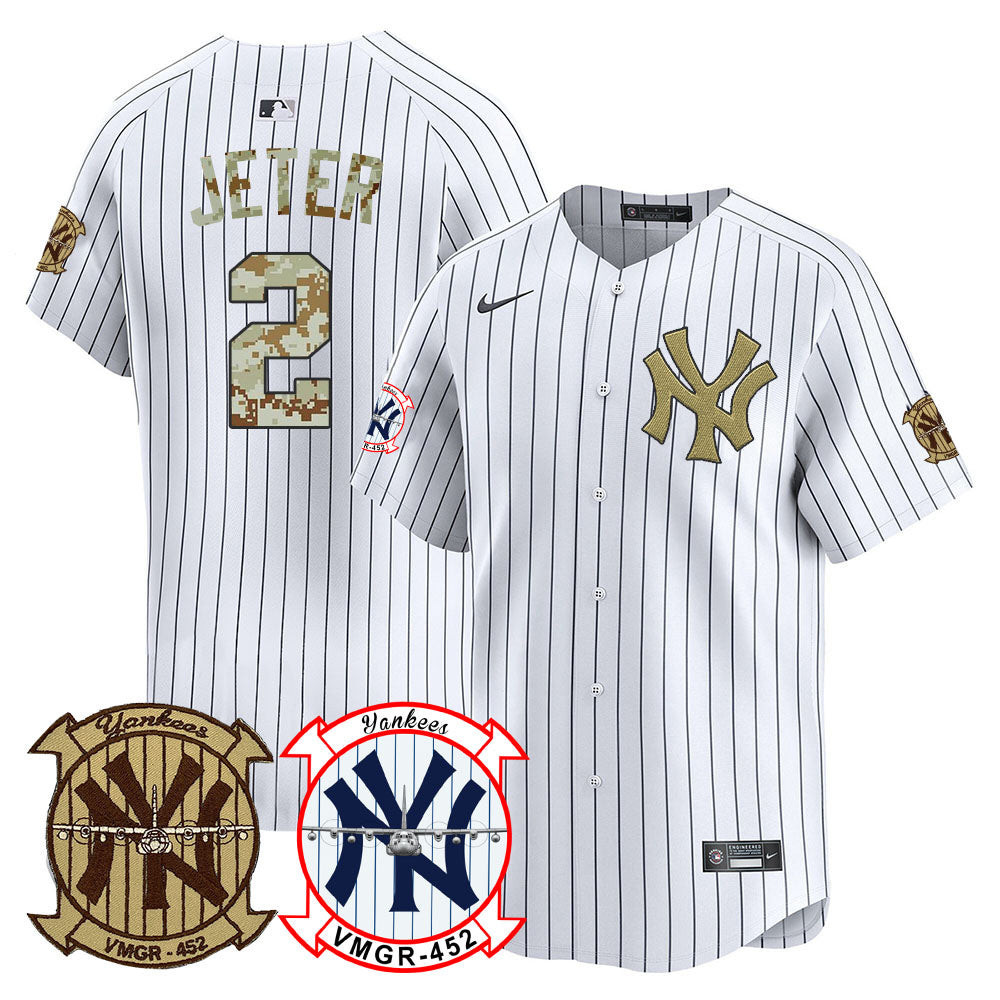 Derek Jeter Men's New York Yankees Desert USMC Alternate Vapor Premier Limited White Jersey - All Stitched