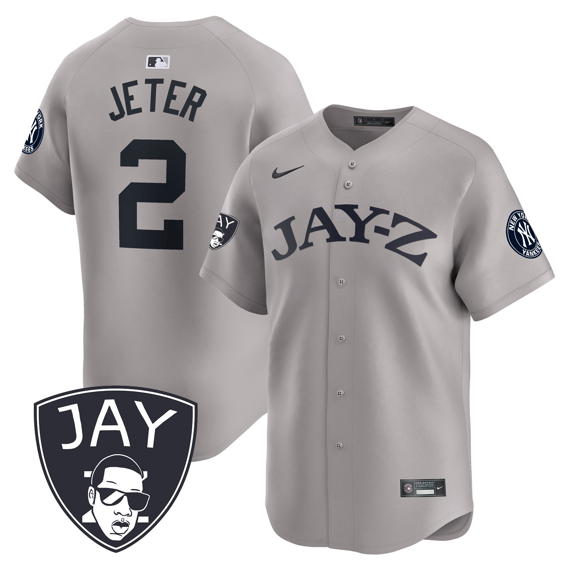 Derek Jeter Men's New York Yankees Jay-Z Vapor Premier Limited Gray Jersey - All Stitched
