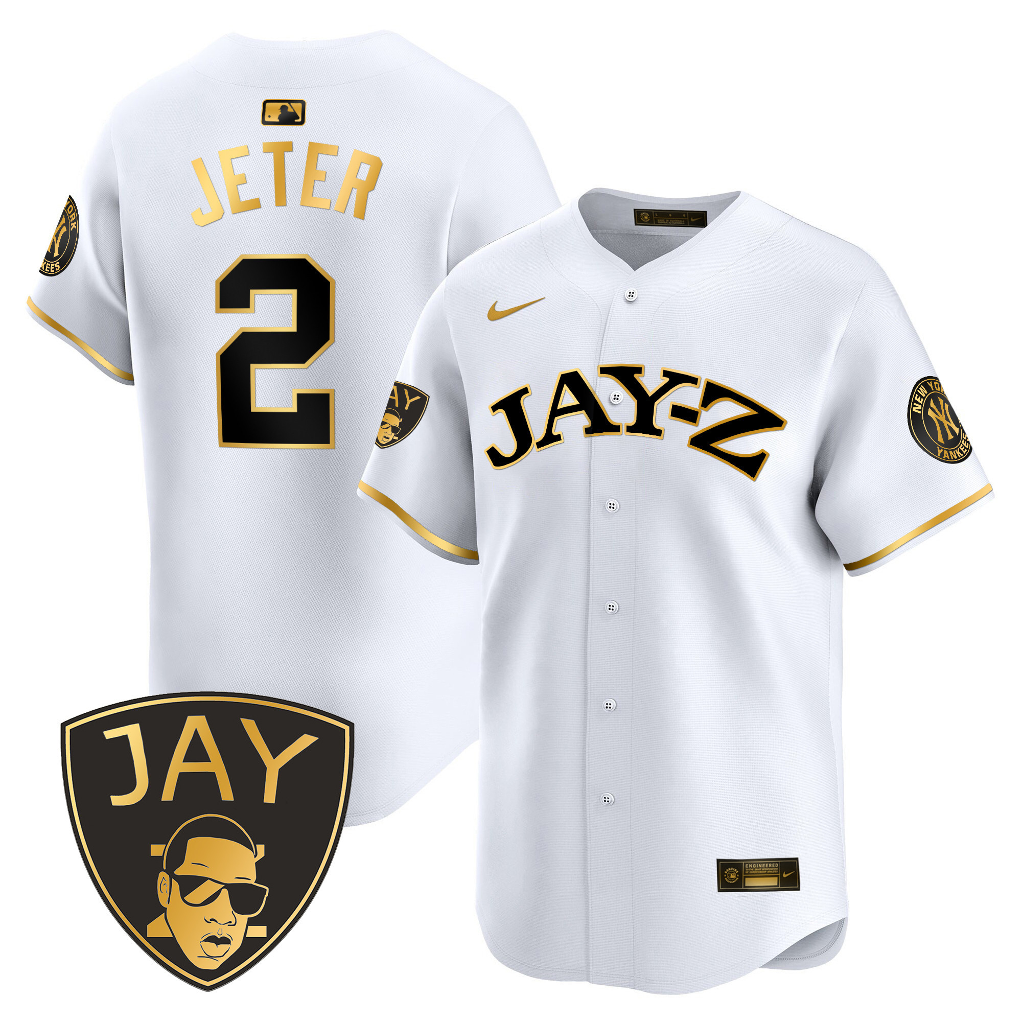 Derek Jeter Men's New York Yankees Jay-Z Vapor Premier Limited White Gold Jersey - All Stitched