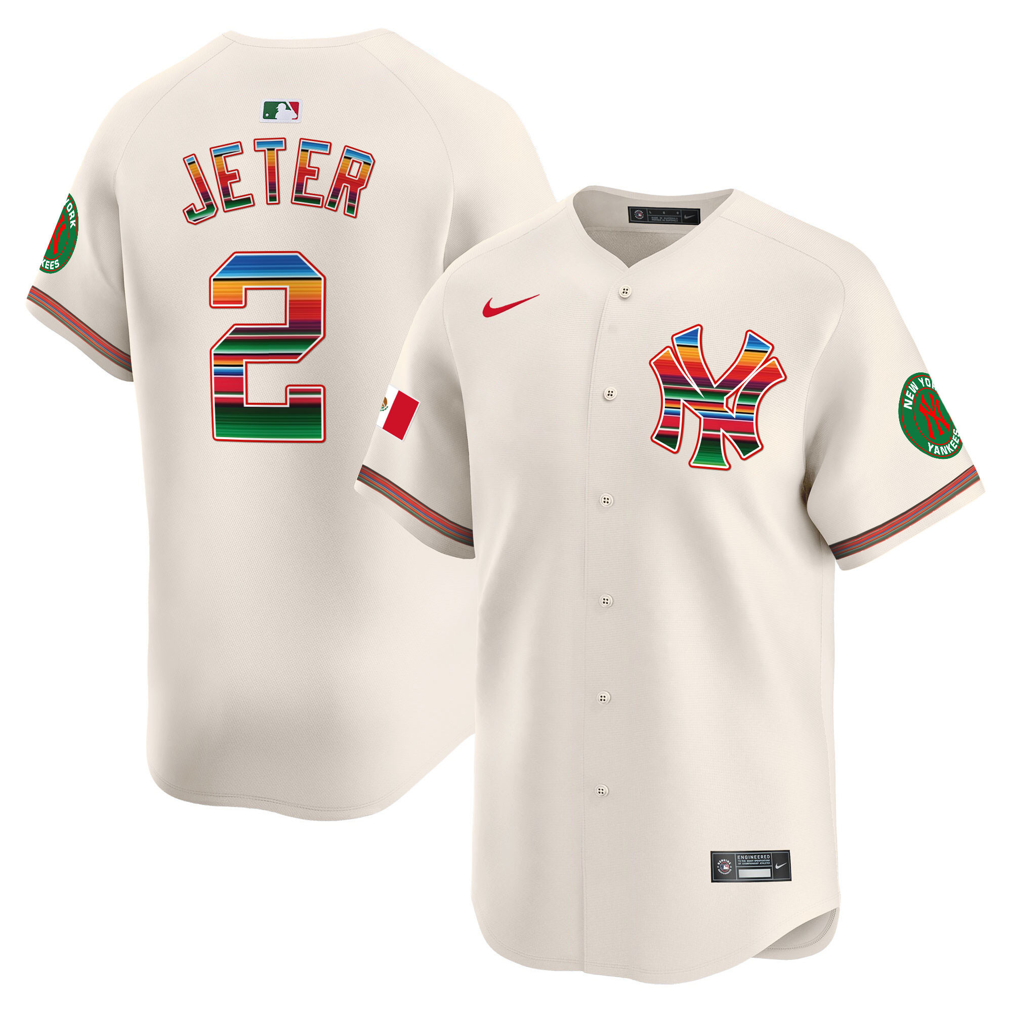 Derek Jeter Men's New York Yankees Mexico Vapor Premier Limited Cream Jersey - All Stitched