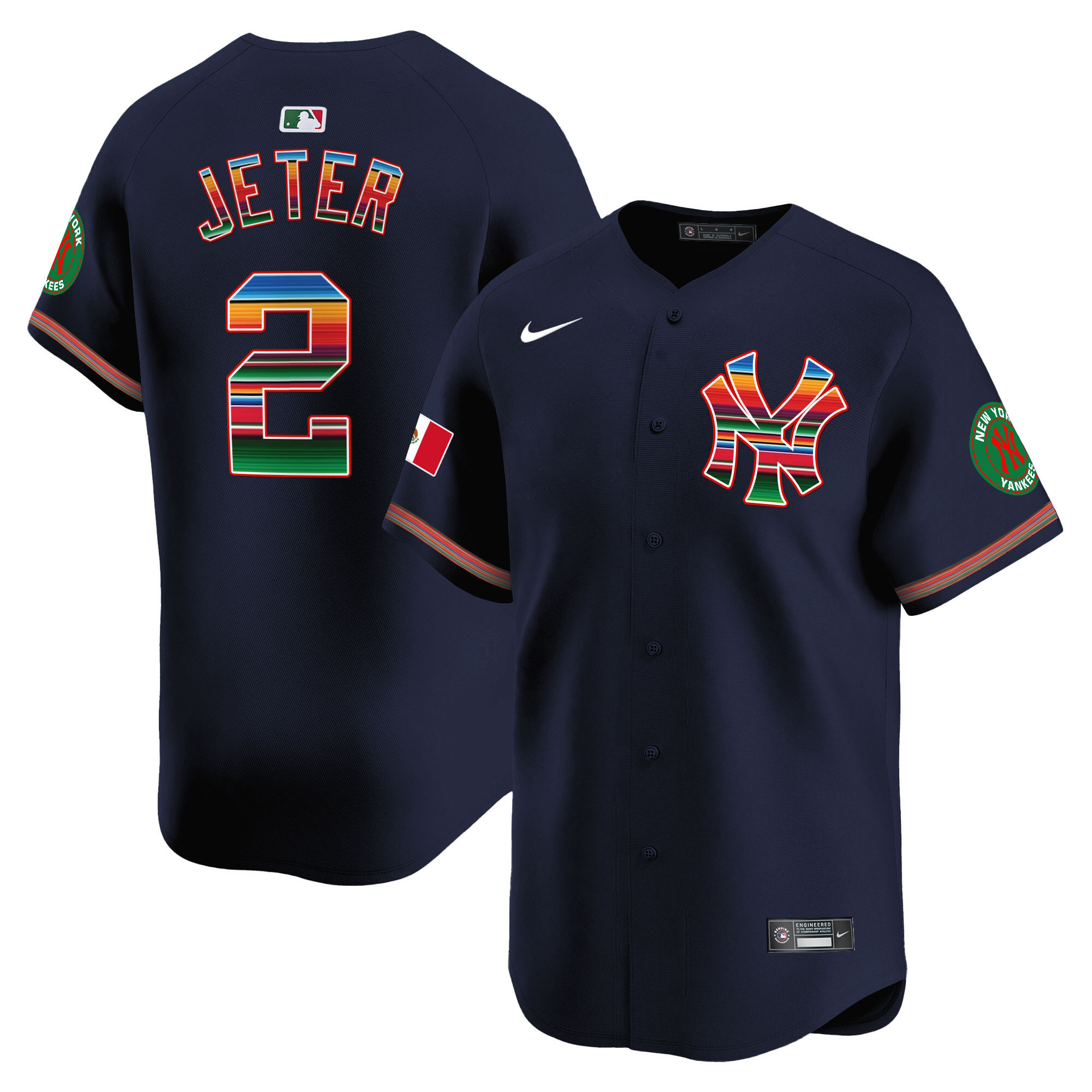 Derek Jeter Men's New York Yankees Mexico Vapor Premier Limited Navy Jersey - All Stitched