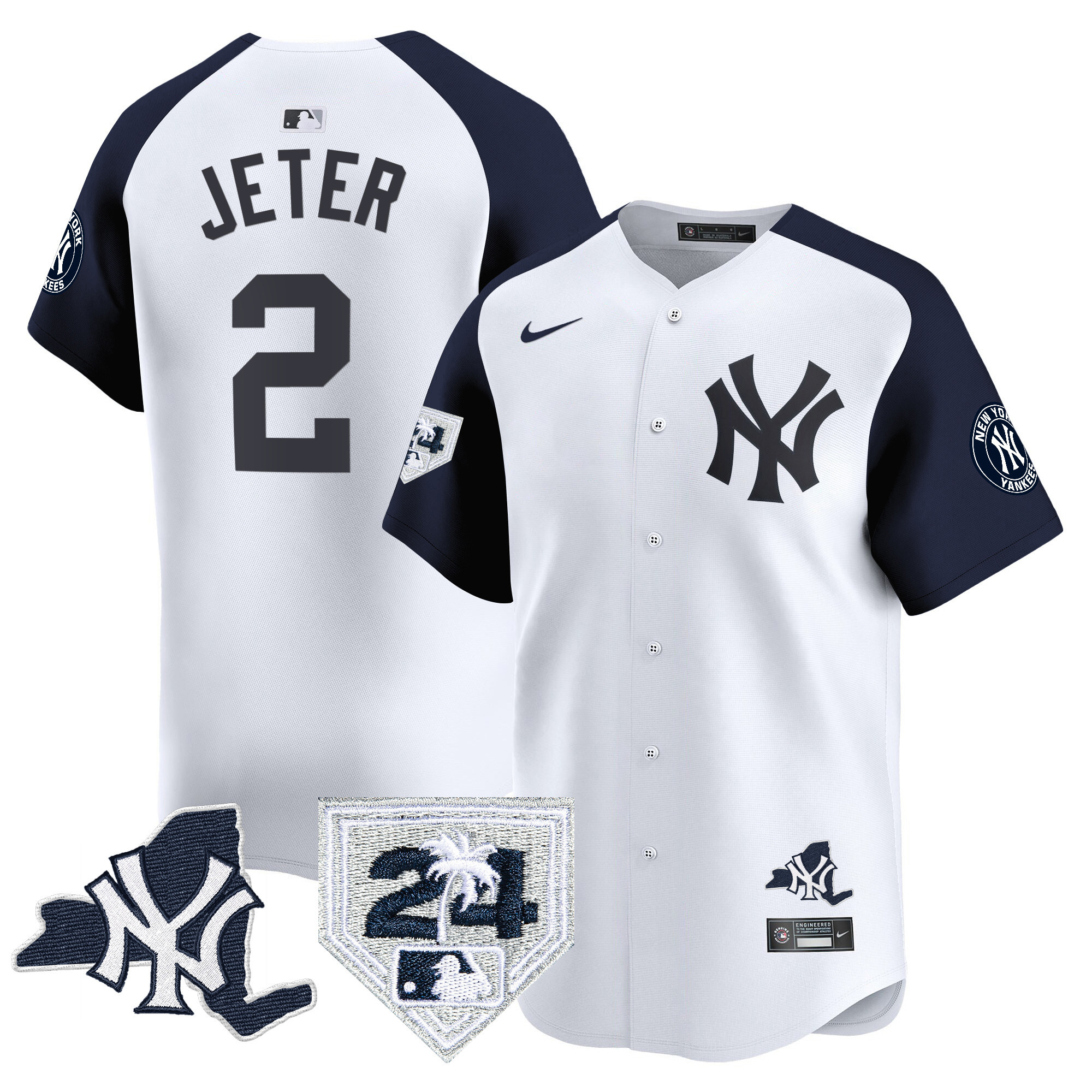 Derek Jeter Men's New York Yankees Vapor Premier Limited - New York Patch White Alternate Jersey - All Stitched