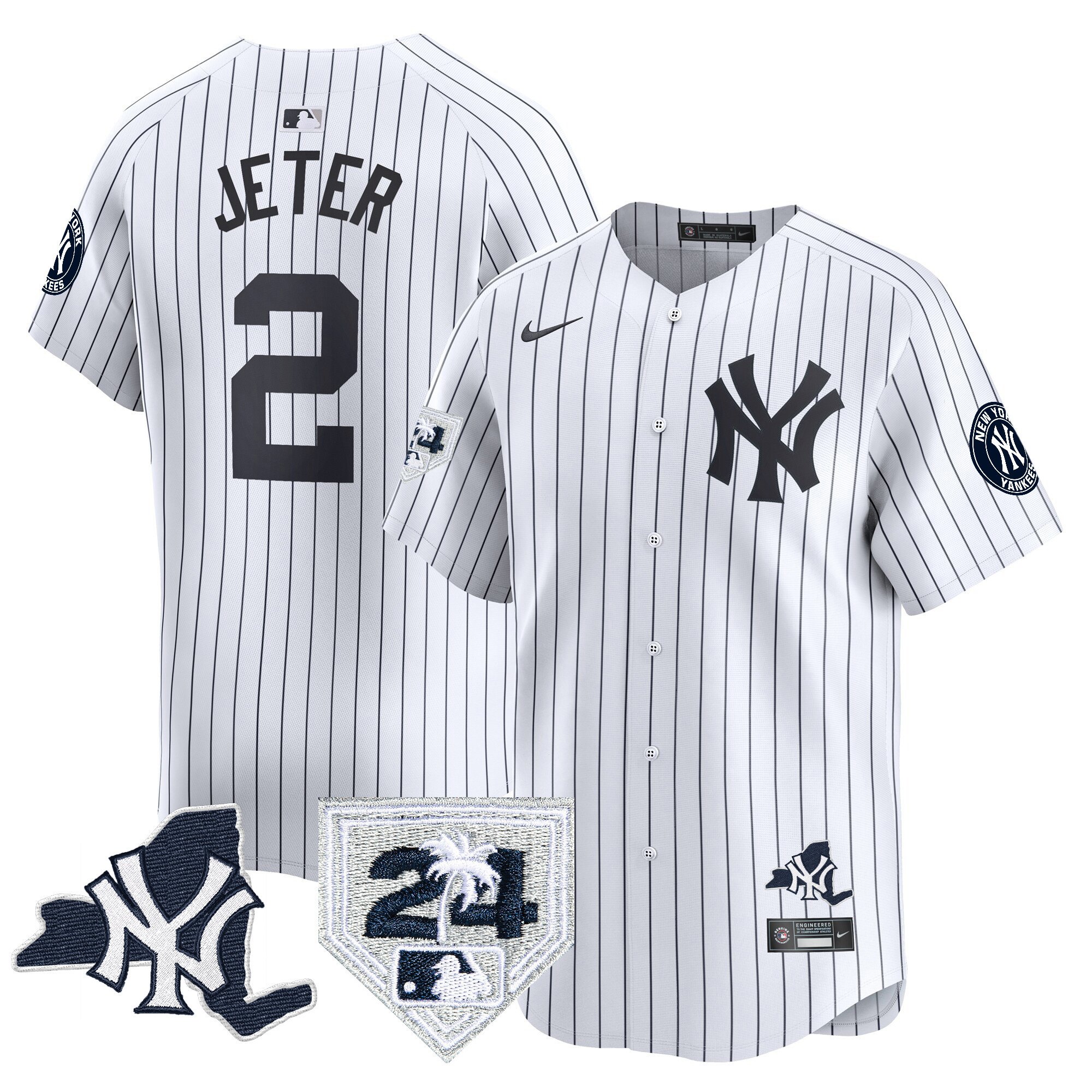 Derek Jeter Men's New York Yankees Vapor Premier Limited - New York Patch White Jersey - All Stitched