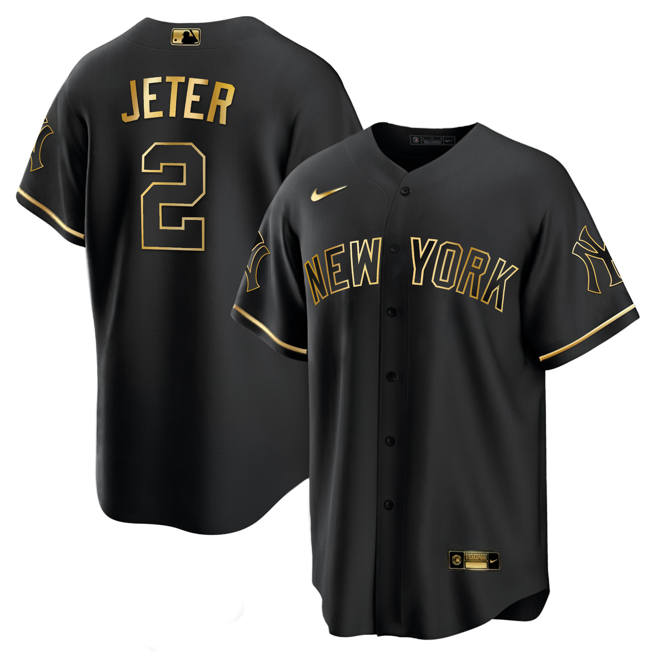 Derek Jeter Men's New York Yankees White Gold & Black Gold Cool Black Jersey - All Stitched