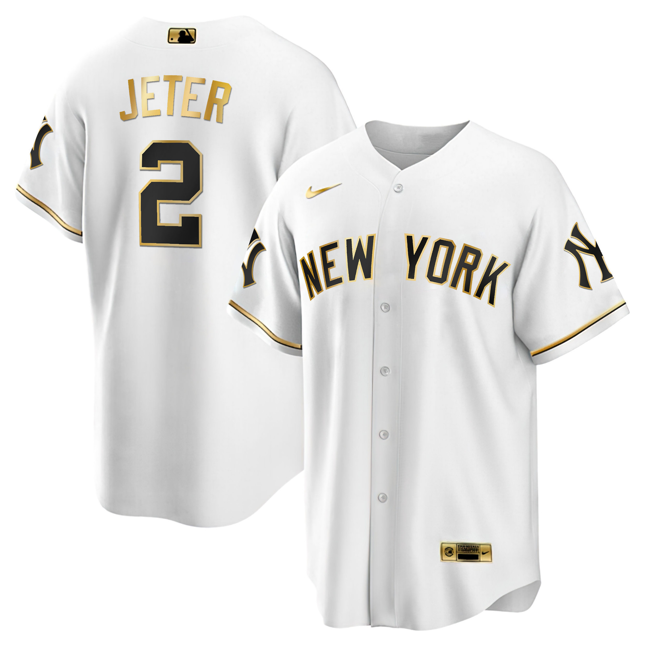 Derek Jeter Men's New York Yankees White Gold & Black Gold Cool White Jersey - All Stitched