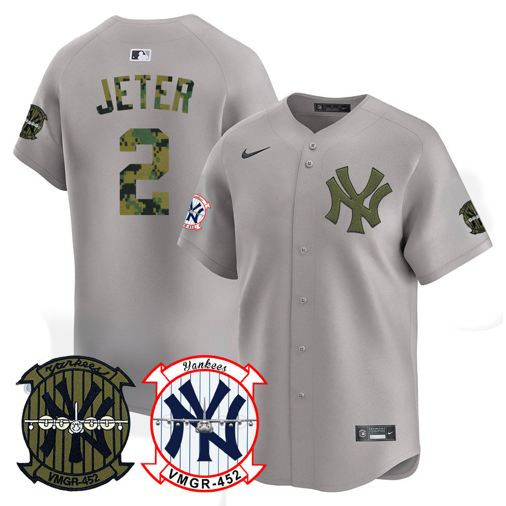 Derek Jeter Men's New York Yankees Woodland USMC Alternate Vapor Premier Limited Gray Jersey - All Stitched
