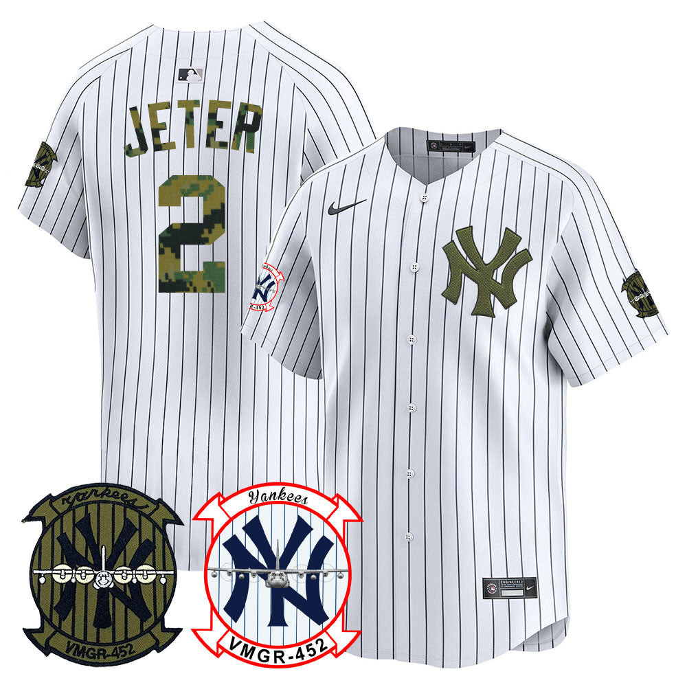 Derek Jeter Men's New York Yankees Woodland USMC Alternate Vapor Premier Limited White Jersey - All Stitched