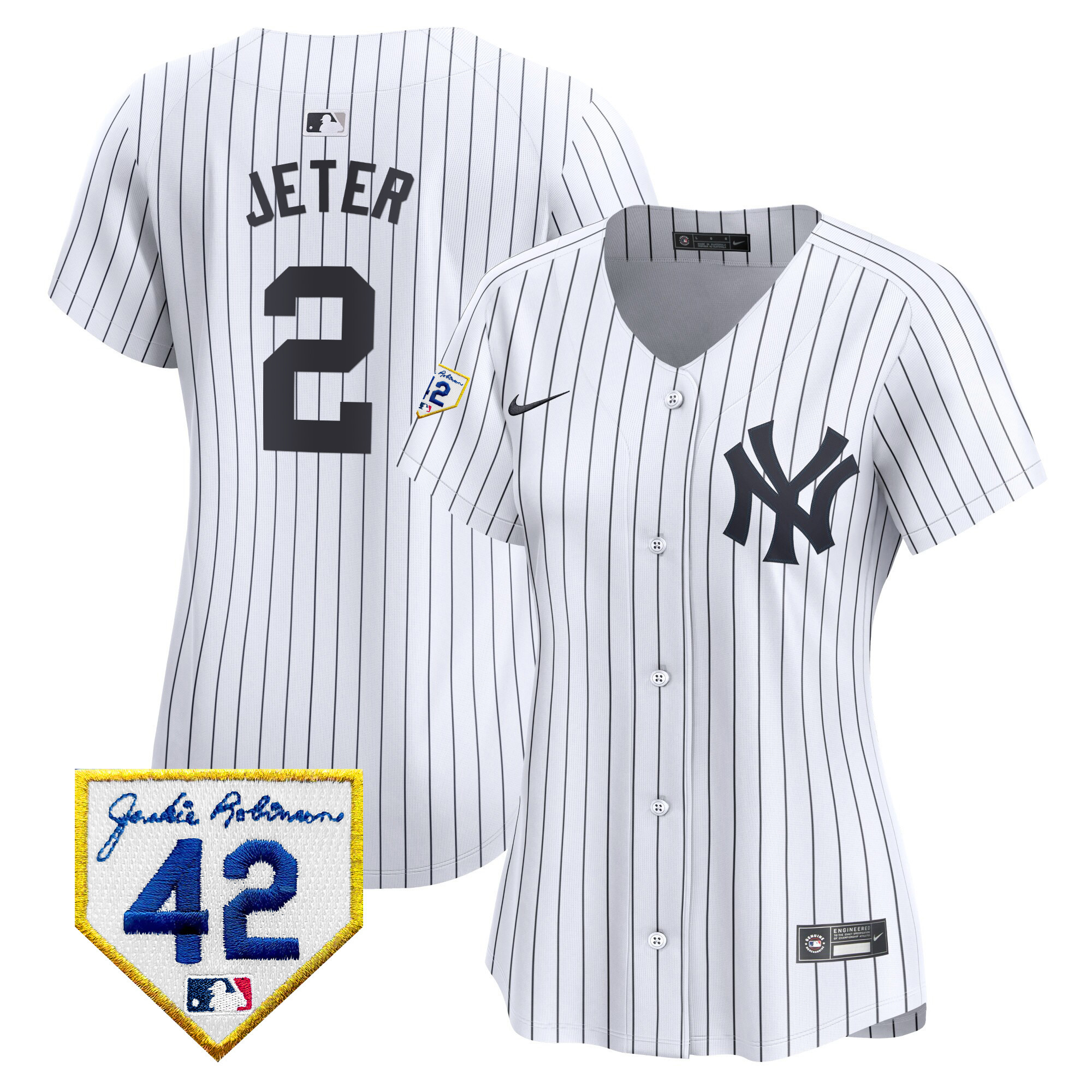 Derek Jeter Women's New York Yankees 2024 Jackie Robinson Patch Vapor Premier Limited White Jersey - All Stitched