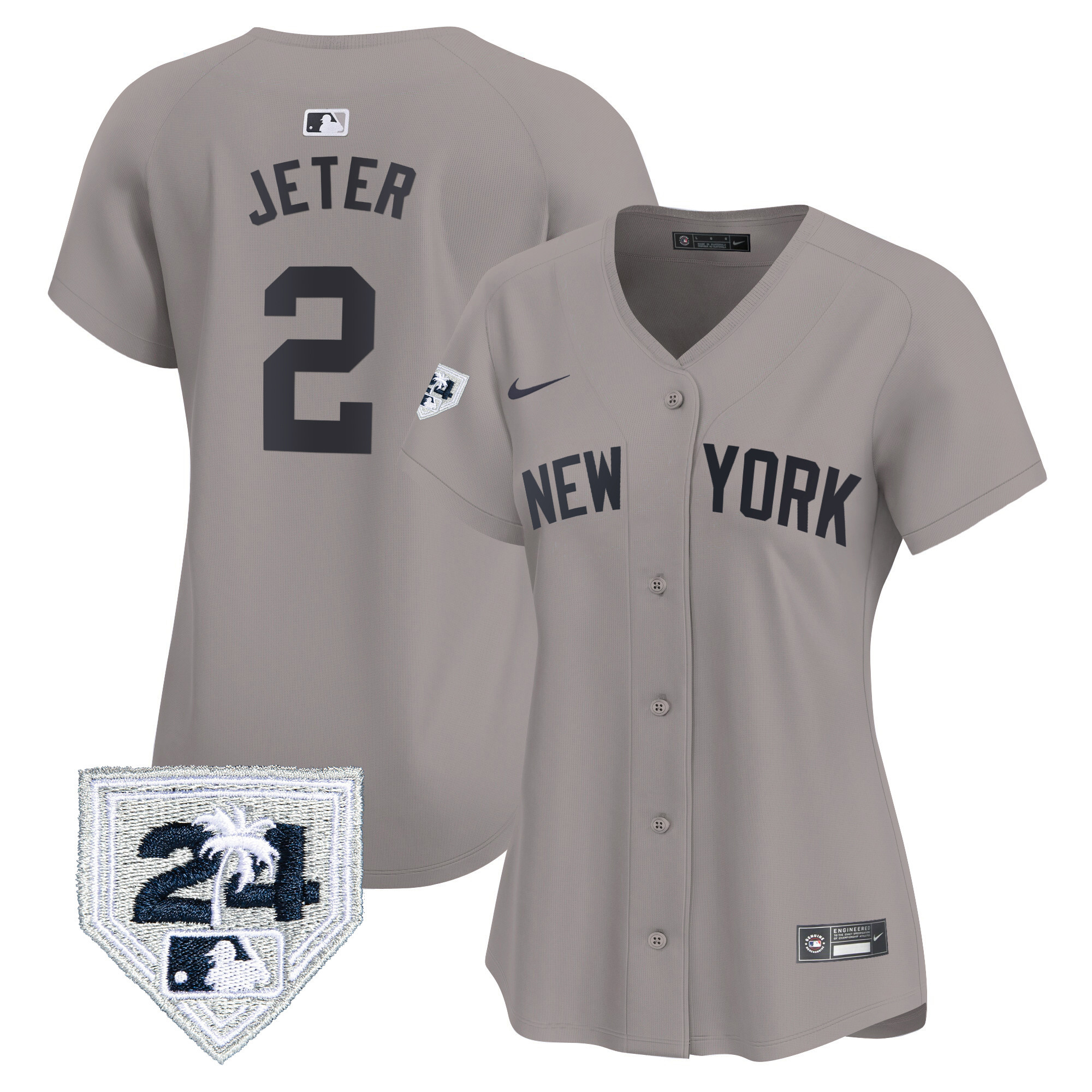 Derek Jeter Women's New York Yankees 2024 Spring Training Patch Vapor Premier Limited Gray Jersey - All Stitched