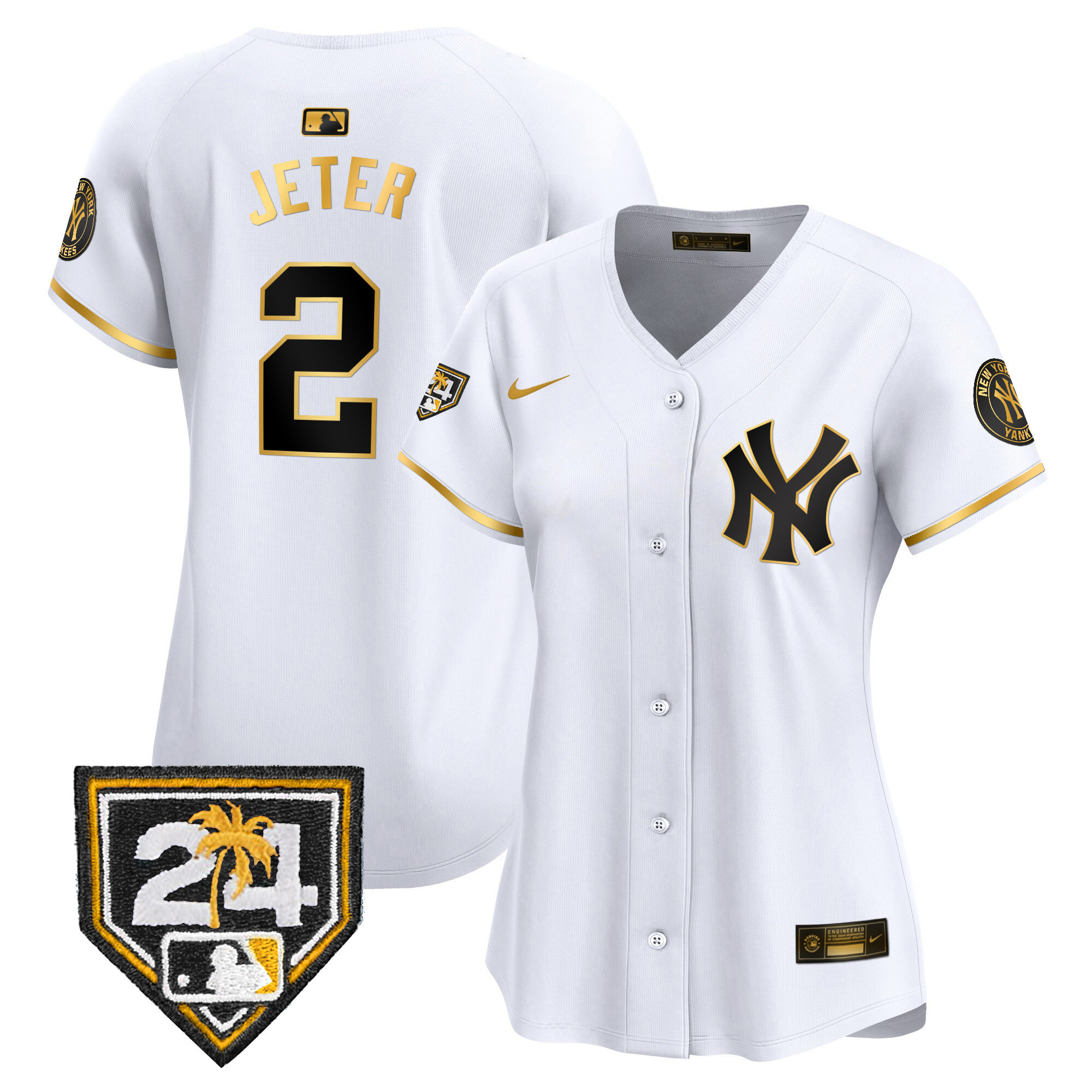 Derek Jeter Women's New York Yankees 2024 Spring Training Patch Vapor Premier Limited V2 White Gold Jersey - All Stitched