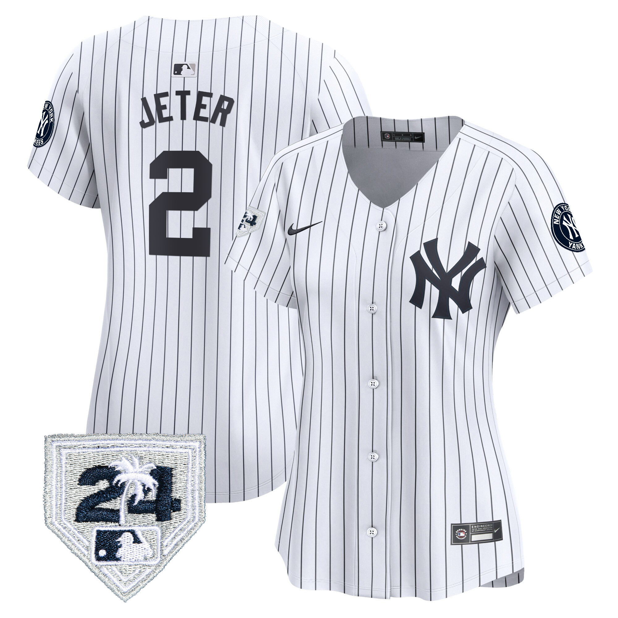 Derek Jeter Women's New York Yankees 2024 Spring Training Patch Vapor Premier Limited V2 White Jersey - All Stitched