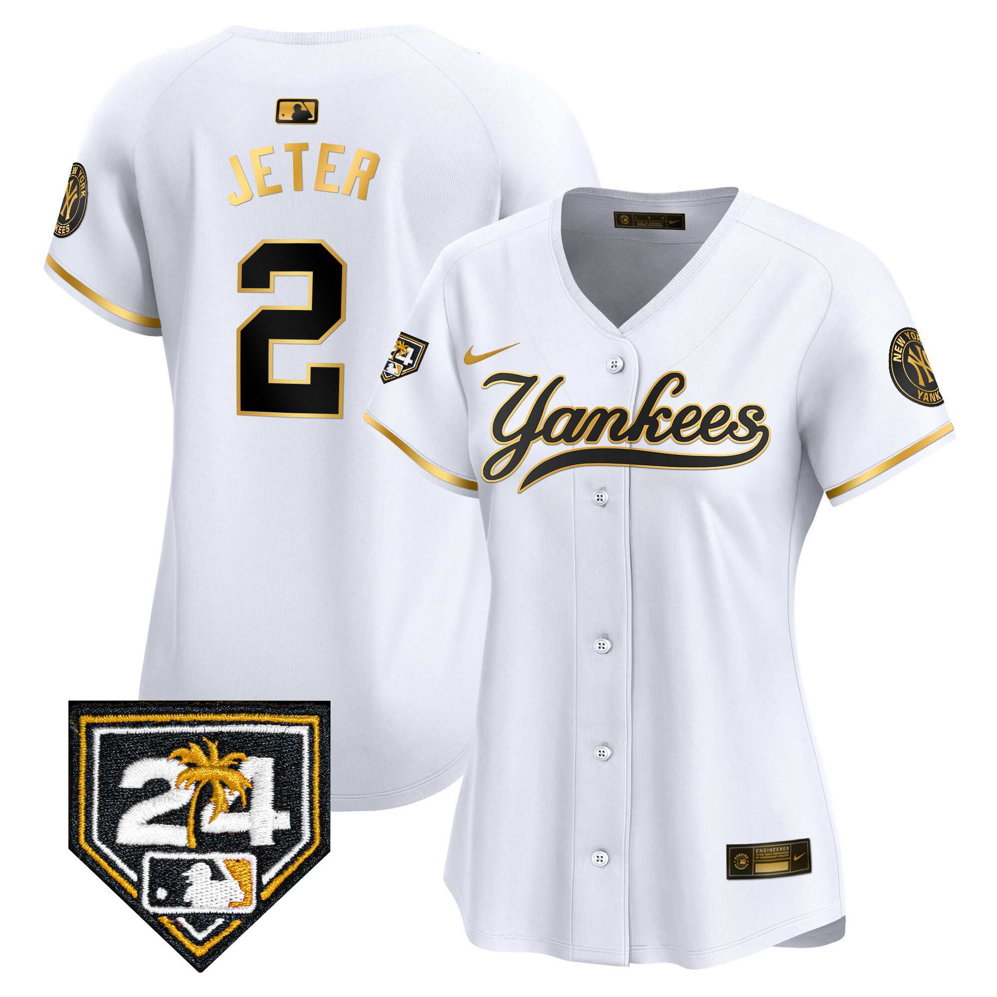 Derek Jeter Women's New York Yankees 2024 Spring Training Patch Vapor Premier Limited V6 White Gold Jersey - All Stitched