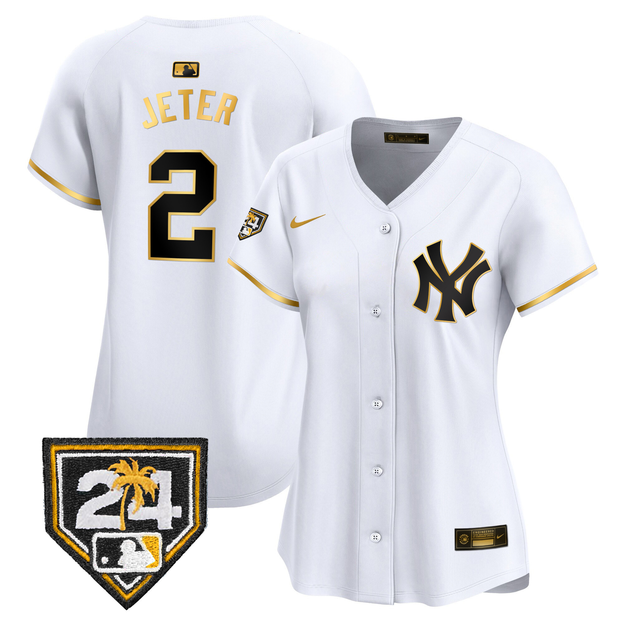 Derek Jeter Women's New York Yankees 2024 Spring Training Patch Vapor Premier Limited White Gold Jersey - All Stitched