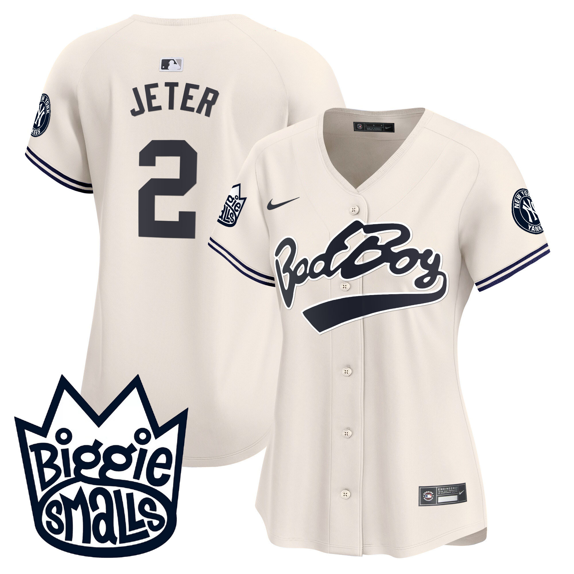 Derek Jeter Women's New York Yankees Biggie Smalls Vapor Premier Limited Cream Jersey - All Stitched