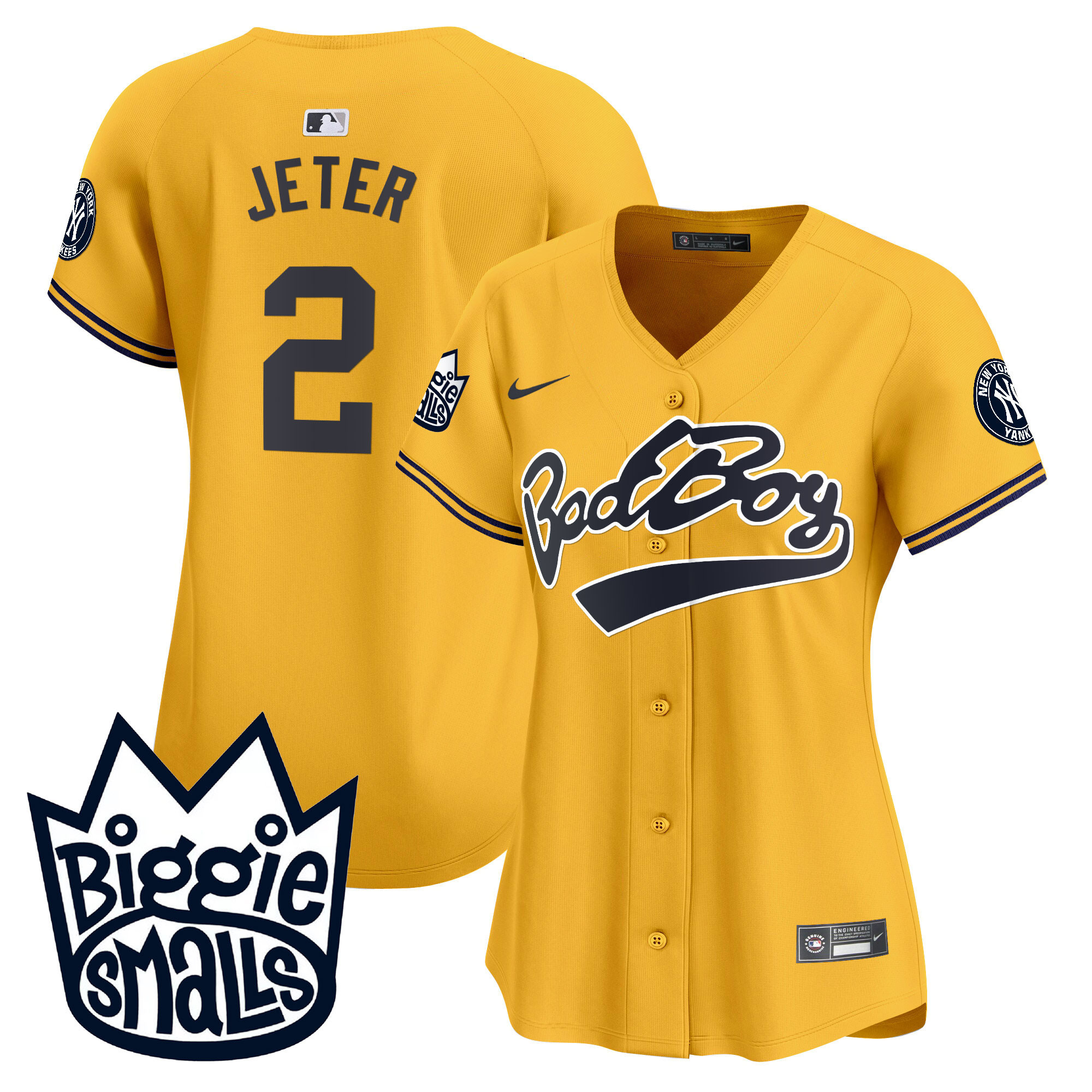 Derek Jeter Women's New York Yankees Biggie Smalls Vapor Premier Limited Gold Jersey - All Stitched