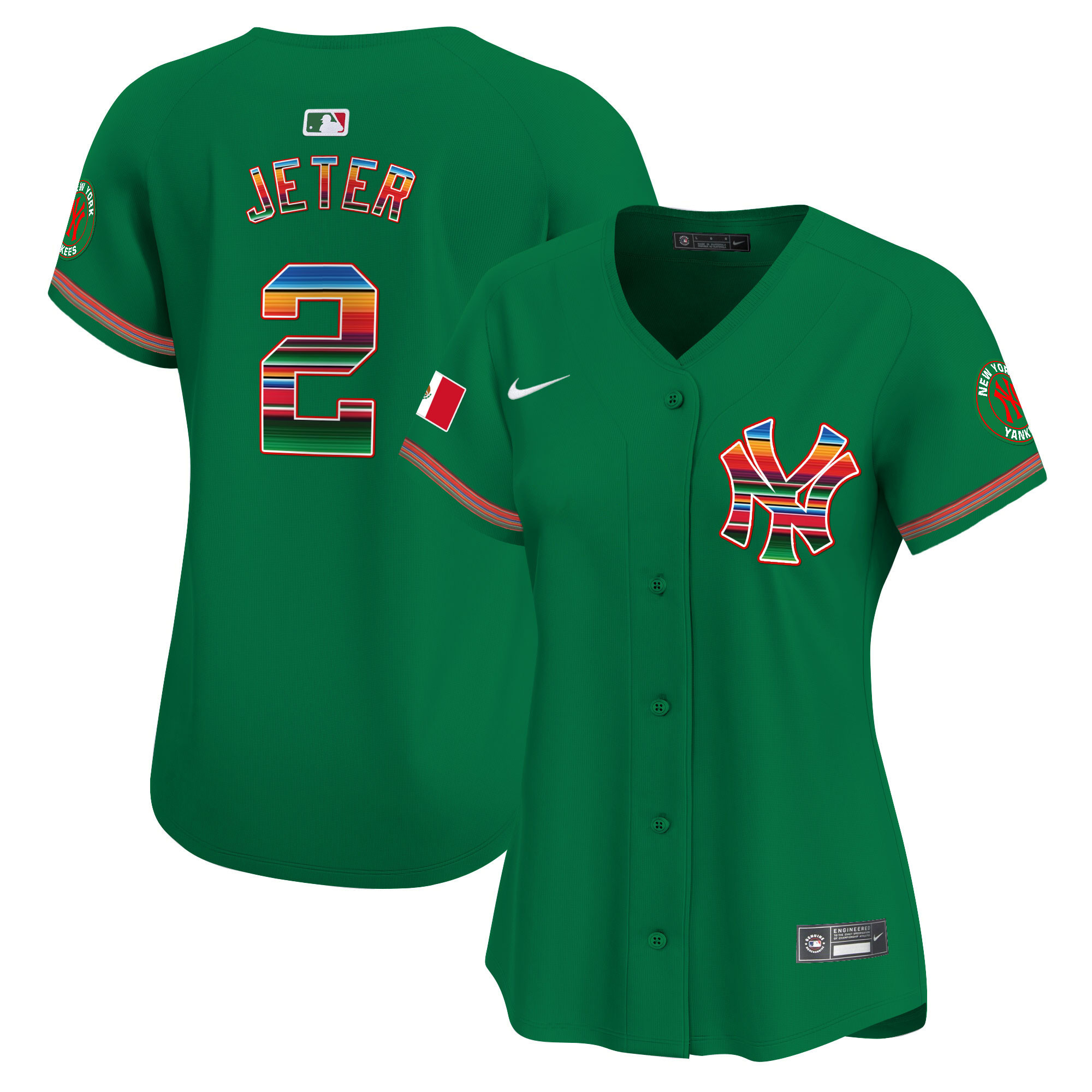 Derek Jeter Women's New York Yankees Mexico Vapor Premier Limited Green Jersey - All Stitched