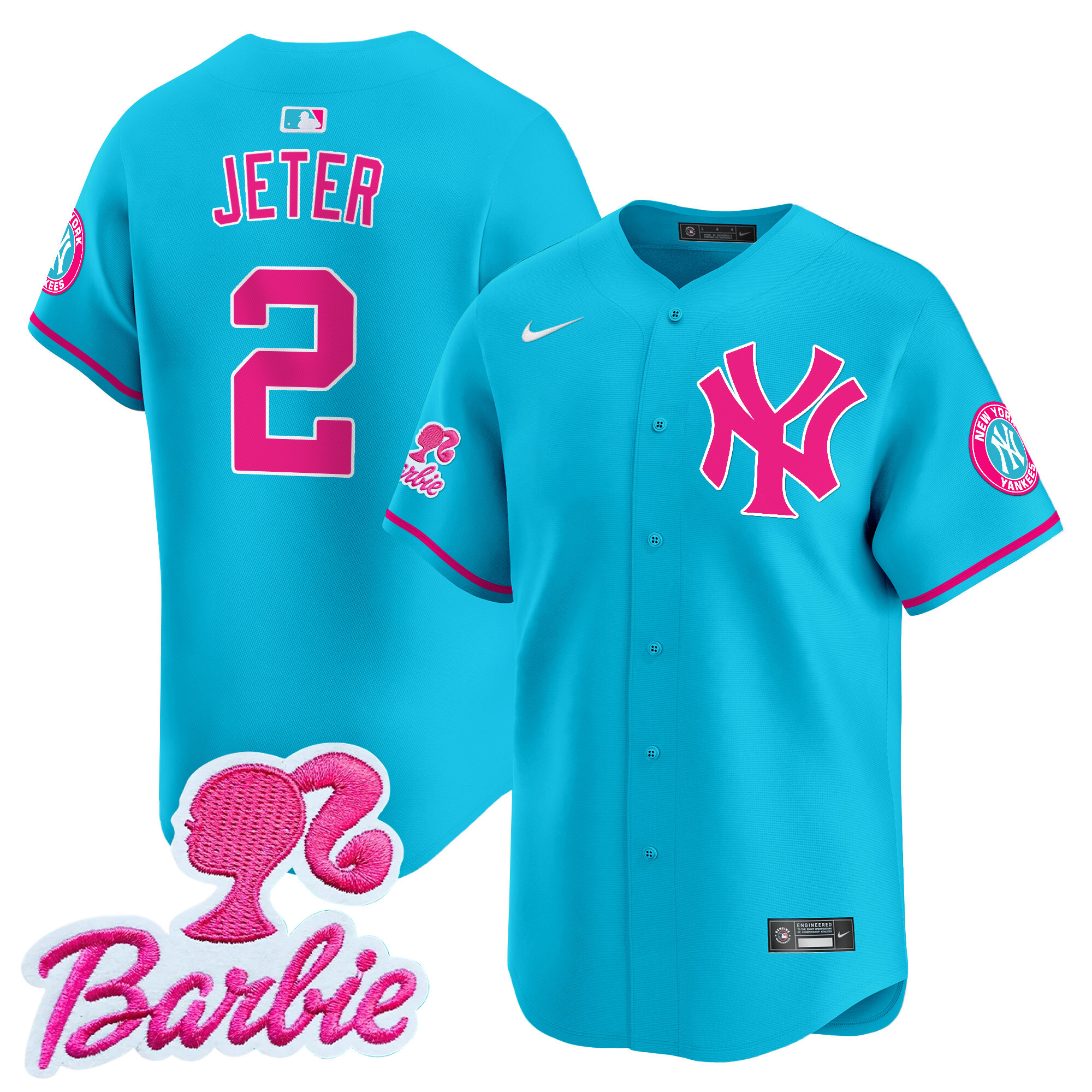Derek JeterUnisex New York Yankees Barbie Patch Vapor Premier Limited Light Blue Jersey - All Stitched