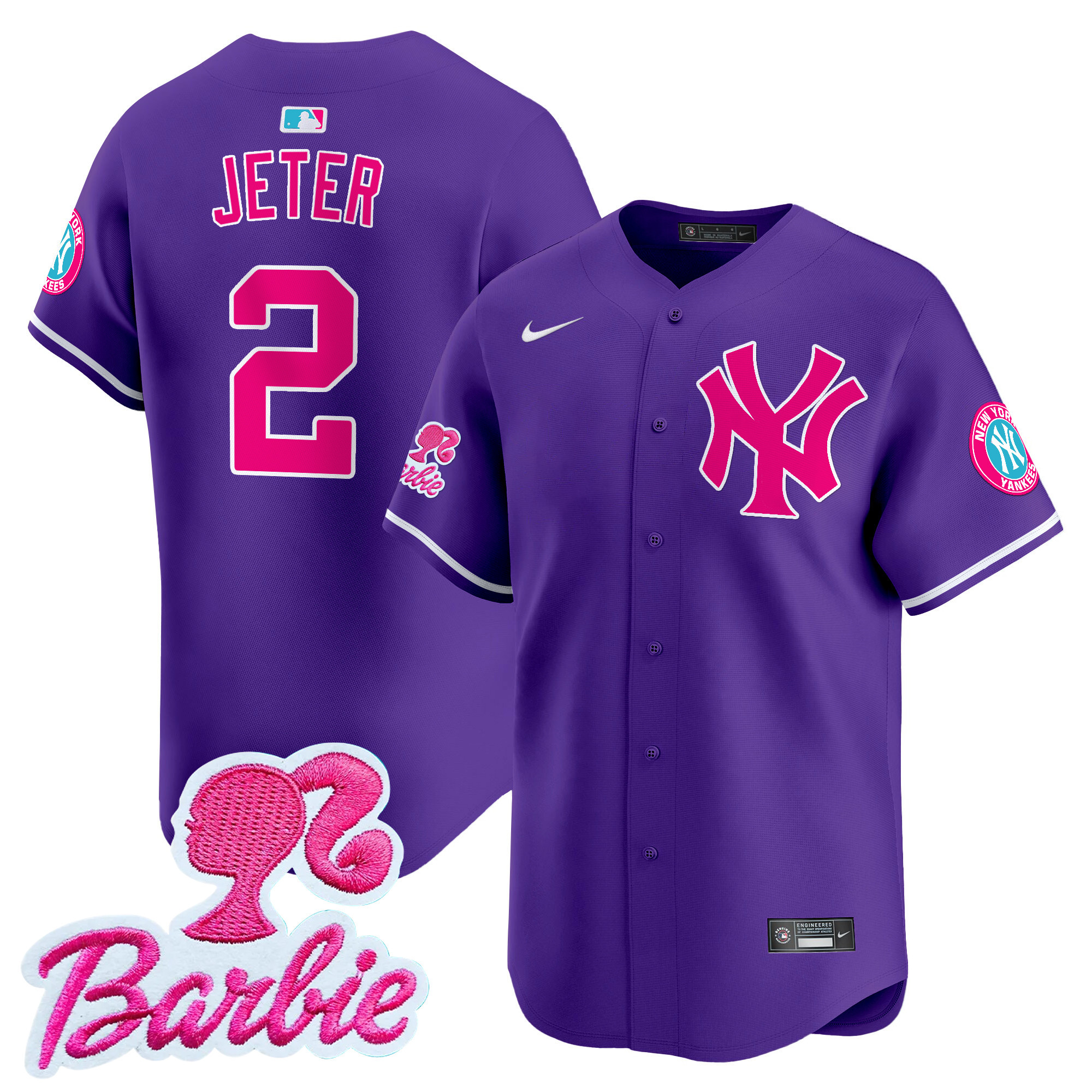 Derek JeterUnisex New York Yankees Barbie Patch Vapor Premier Limited Purple Jersey - All Stitched