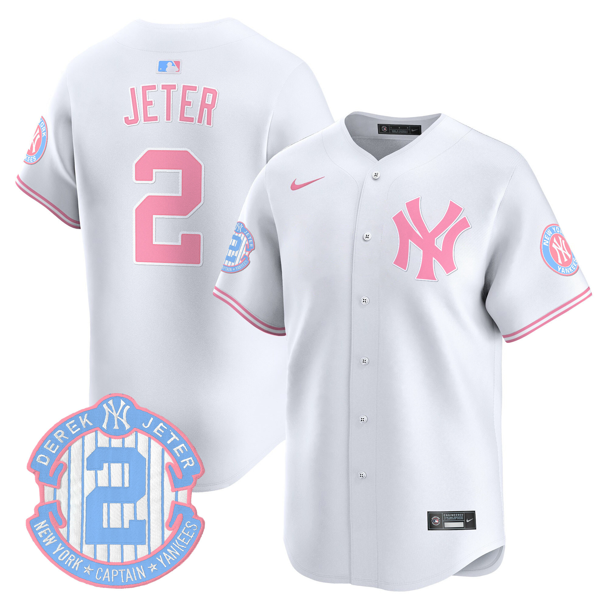 Derek JeterUnisex New York Yankees Bubblegum Pink Vapor Premier Limited White Jersey - All Stitched