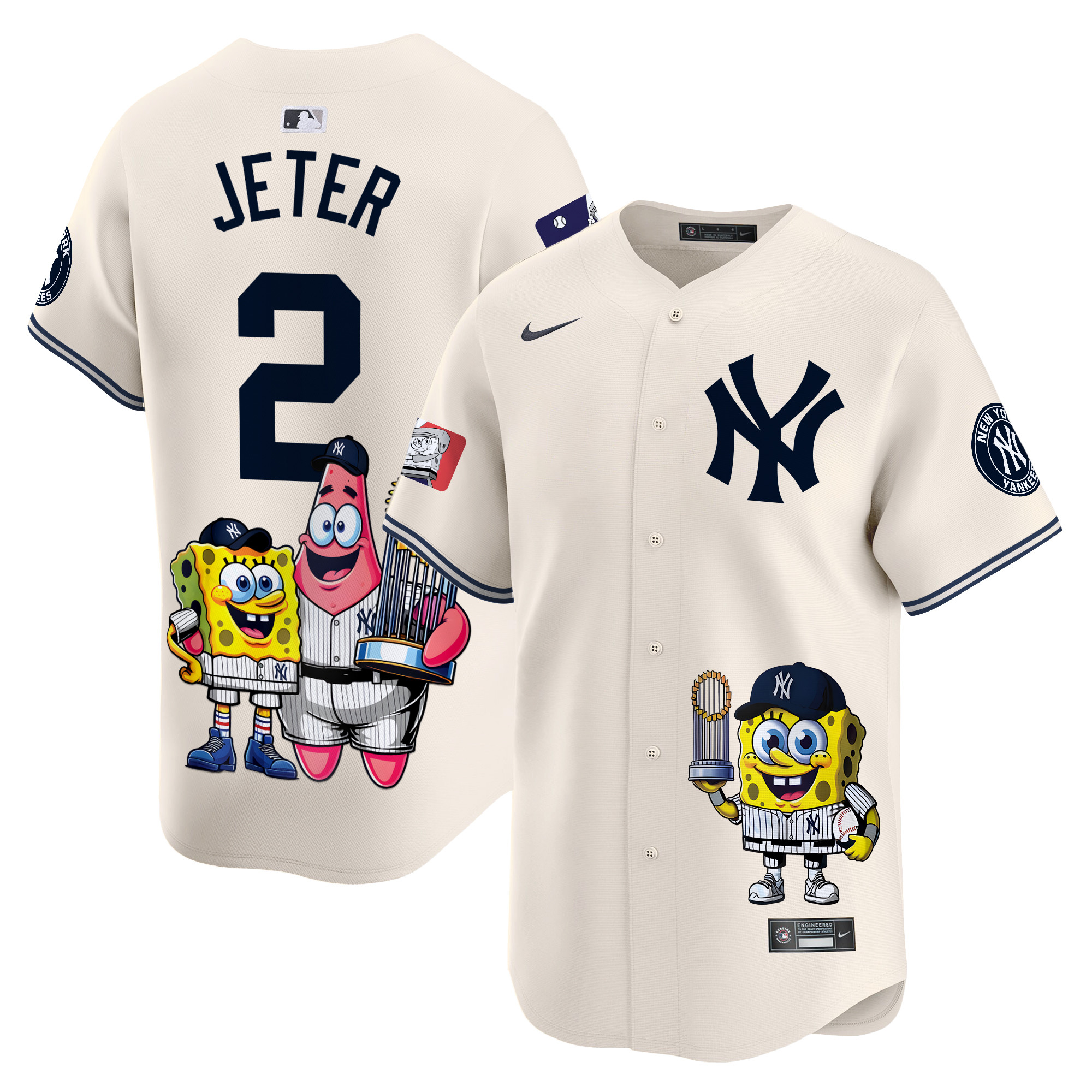 Derek JeterUnisex New York Yankees SpongeBob SquarePants Vapor Premier Limited Cream Jersey - Printed