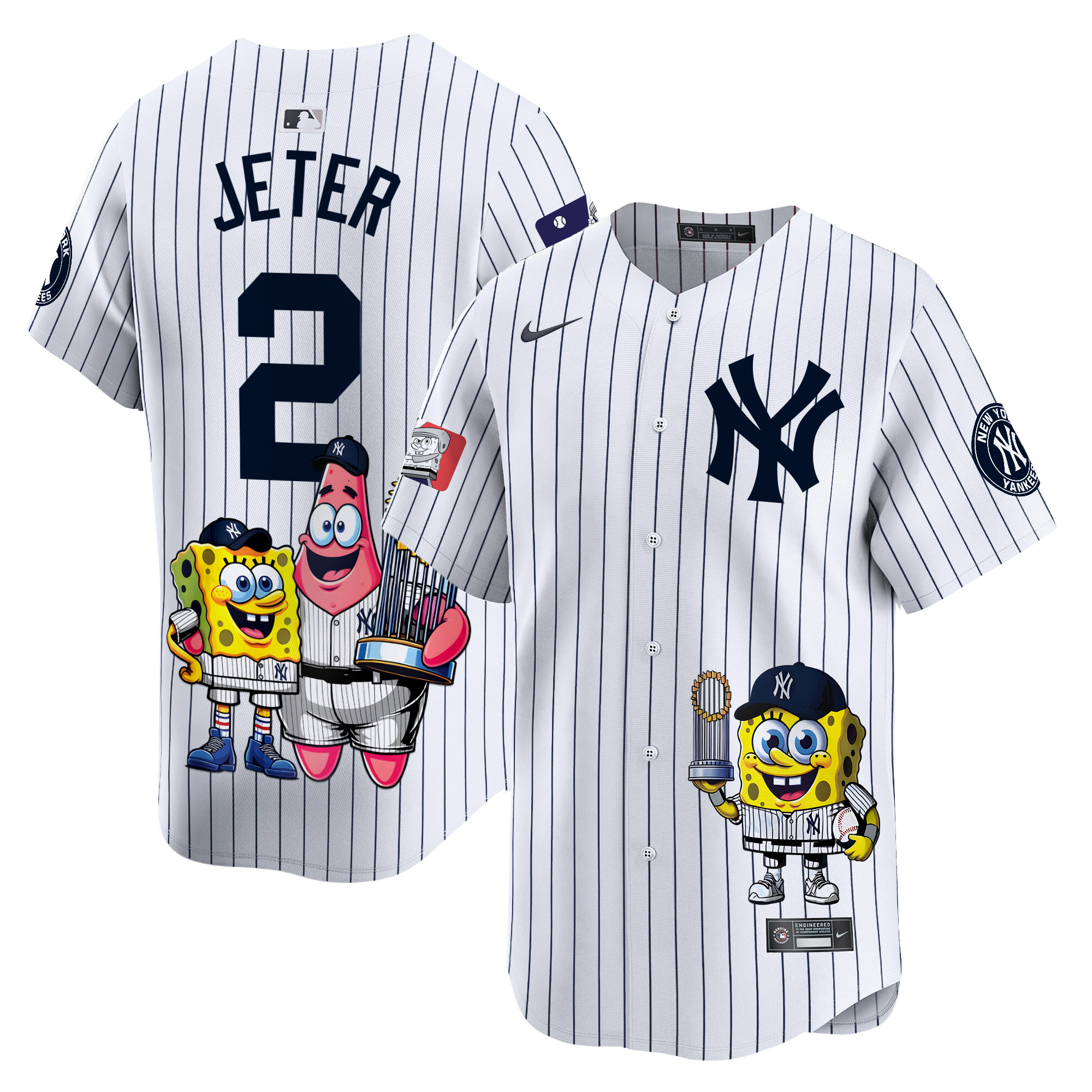 Derek JeterUnisex New York Yankees SpongeBob SquarePants Vapor Premier Limited White Jersey - Printed