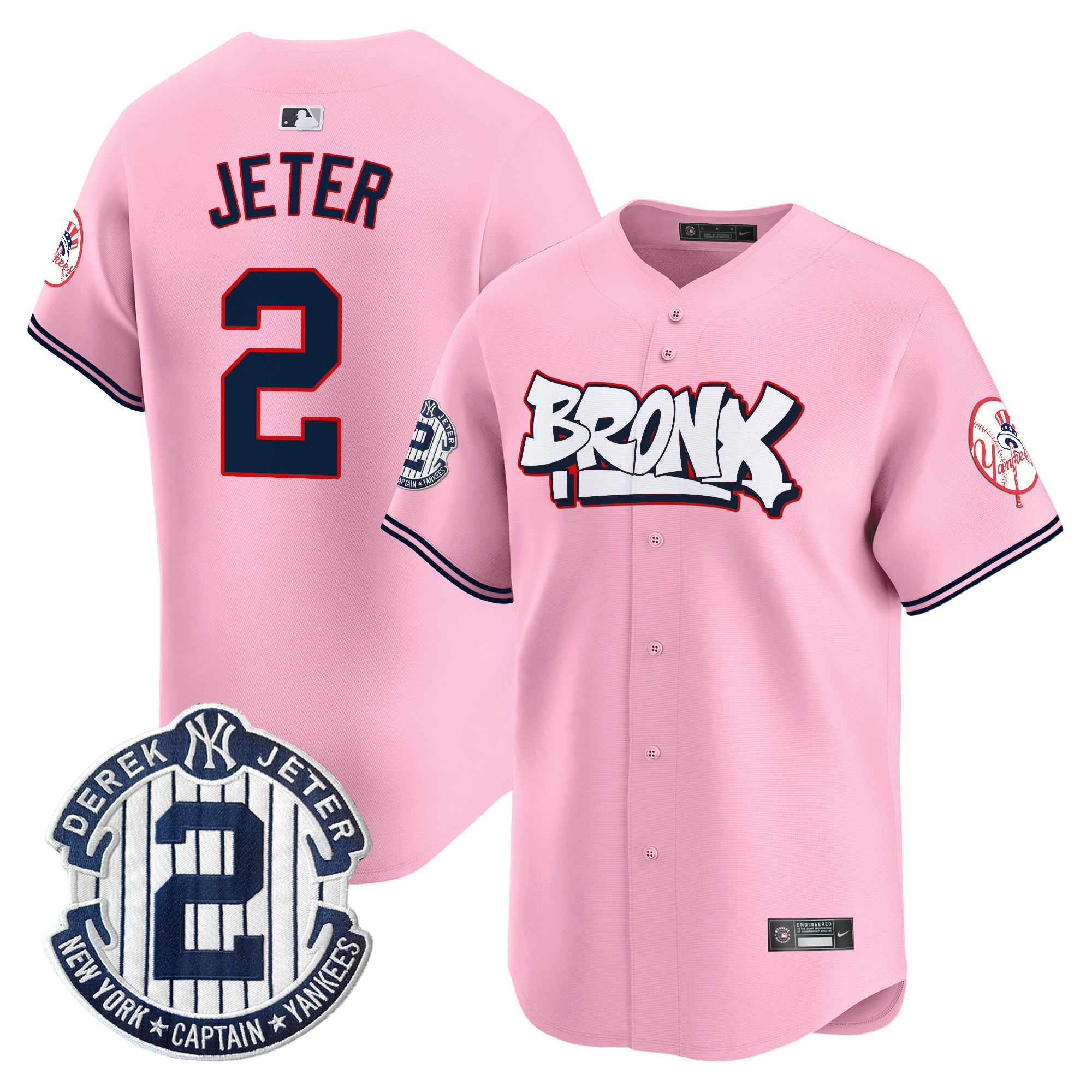 Derek JeterUnisex New York Yankees The Bronx Graffiti Vapor Premier Limited Pink Jersey V4 - All Stitched