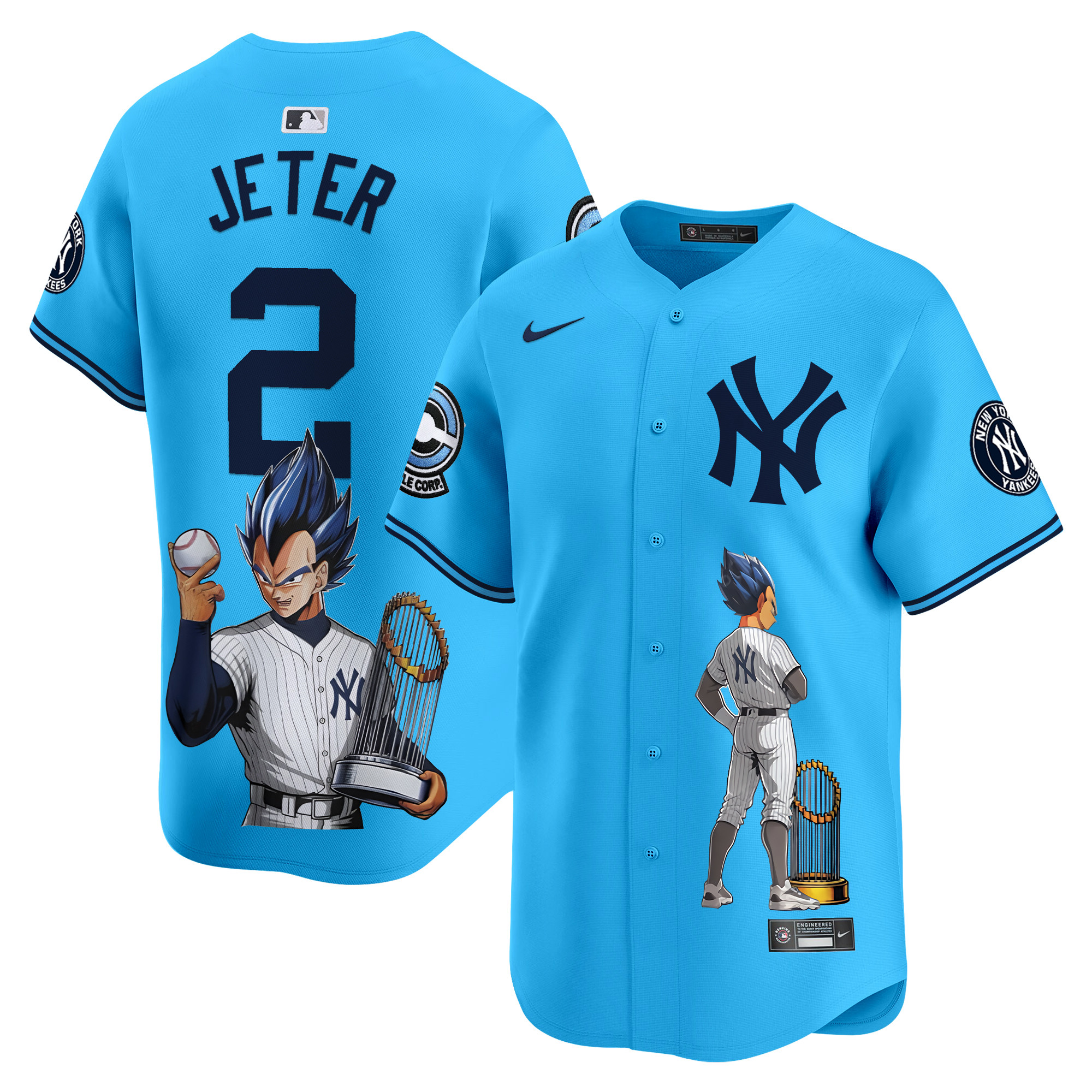Derek JeterUnisex New York Yankees Vegeta Dragon Ball Vapor Premier Limited Light Blue Jersey - Printed
