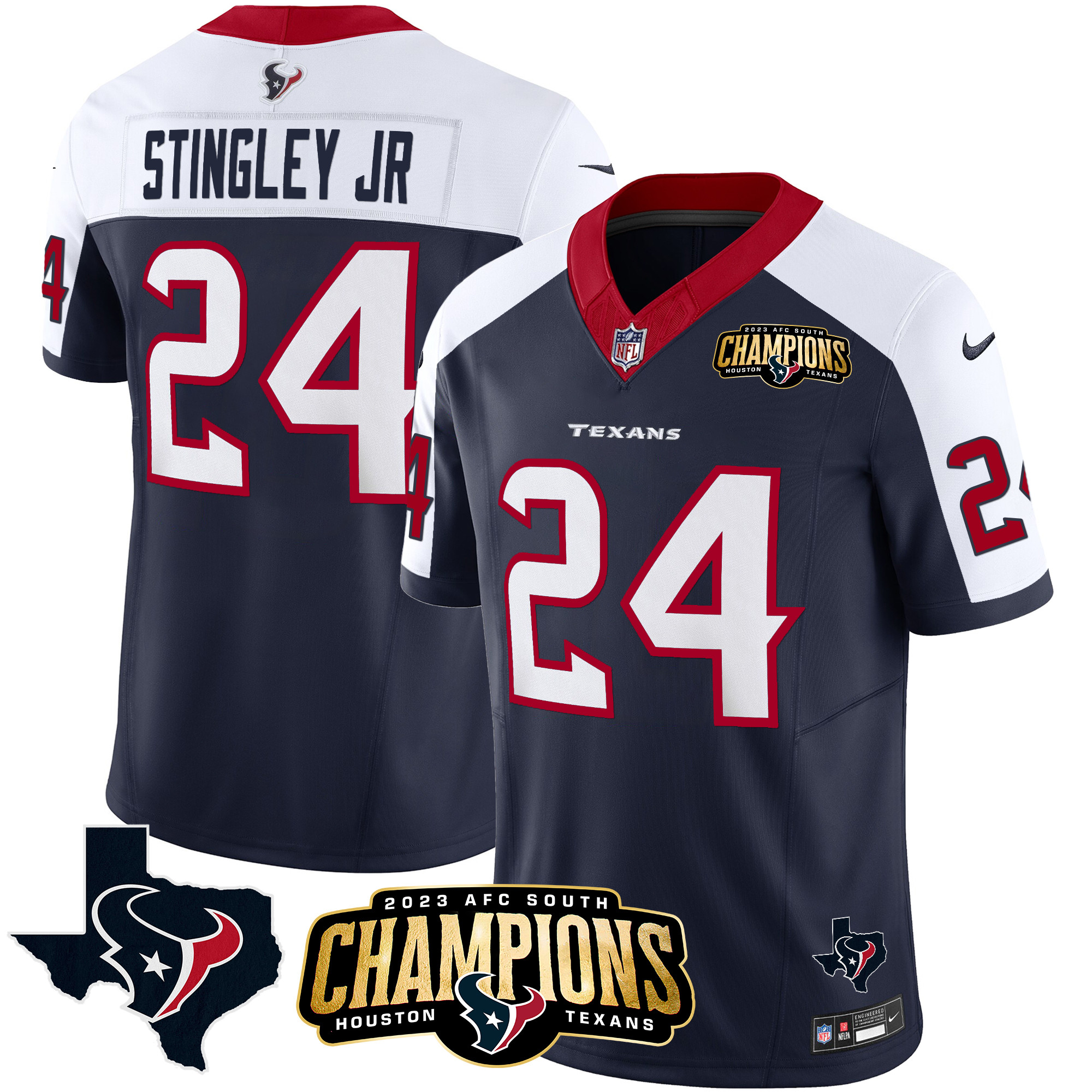Derek Stingley Jr. Men's Houston Texans 2023 AFC South Champions Patch Vapor Alternate Jersey - All Stitched 