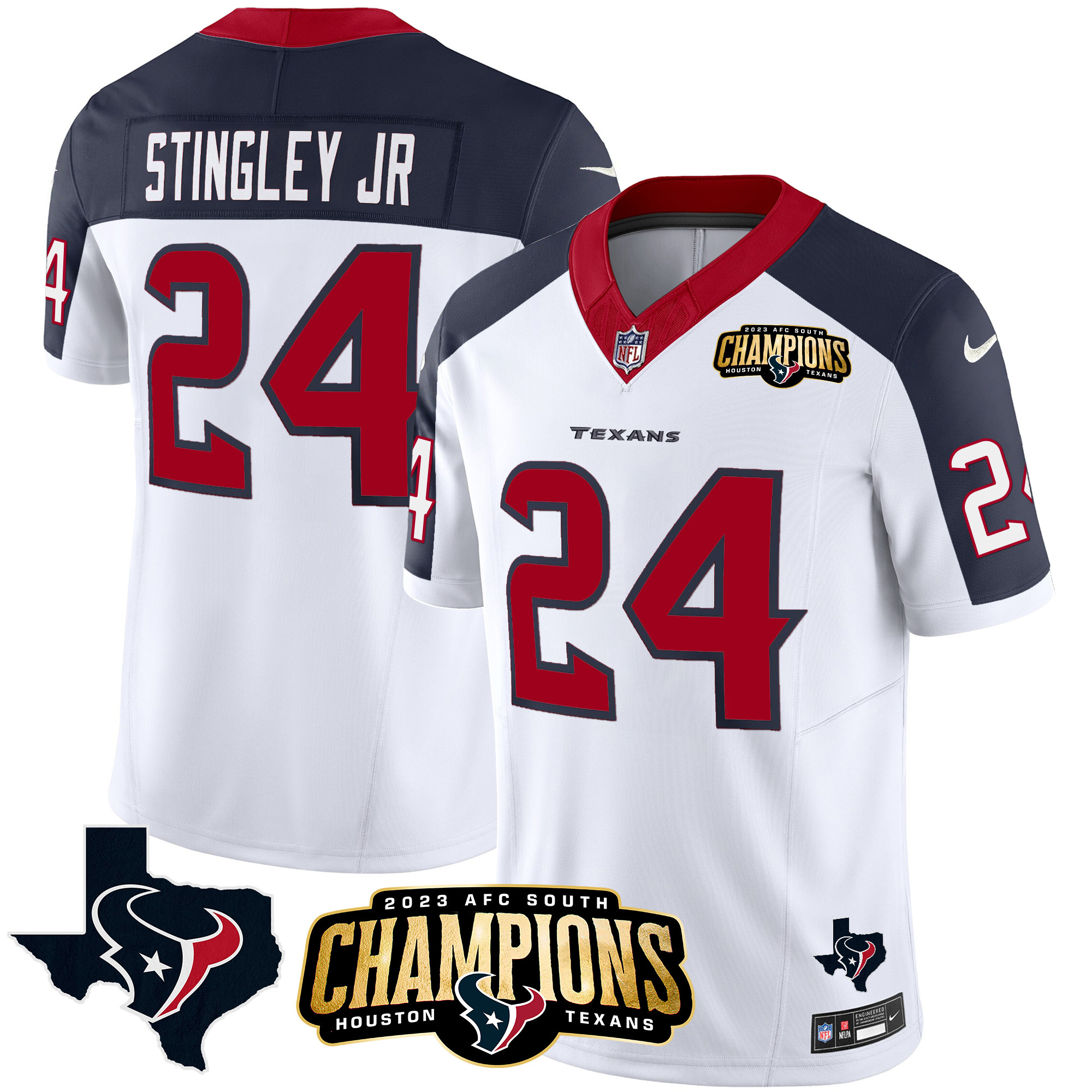 Derek Stingley Jr. Men's Houston Texans 2023 AFC South Champions Patch Vapor Inverted Jersey - All Stitched 