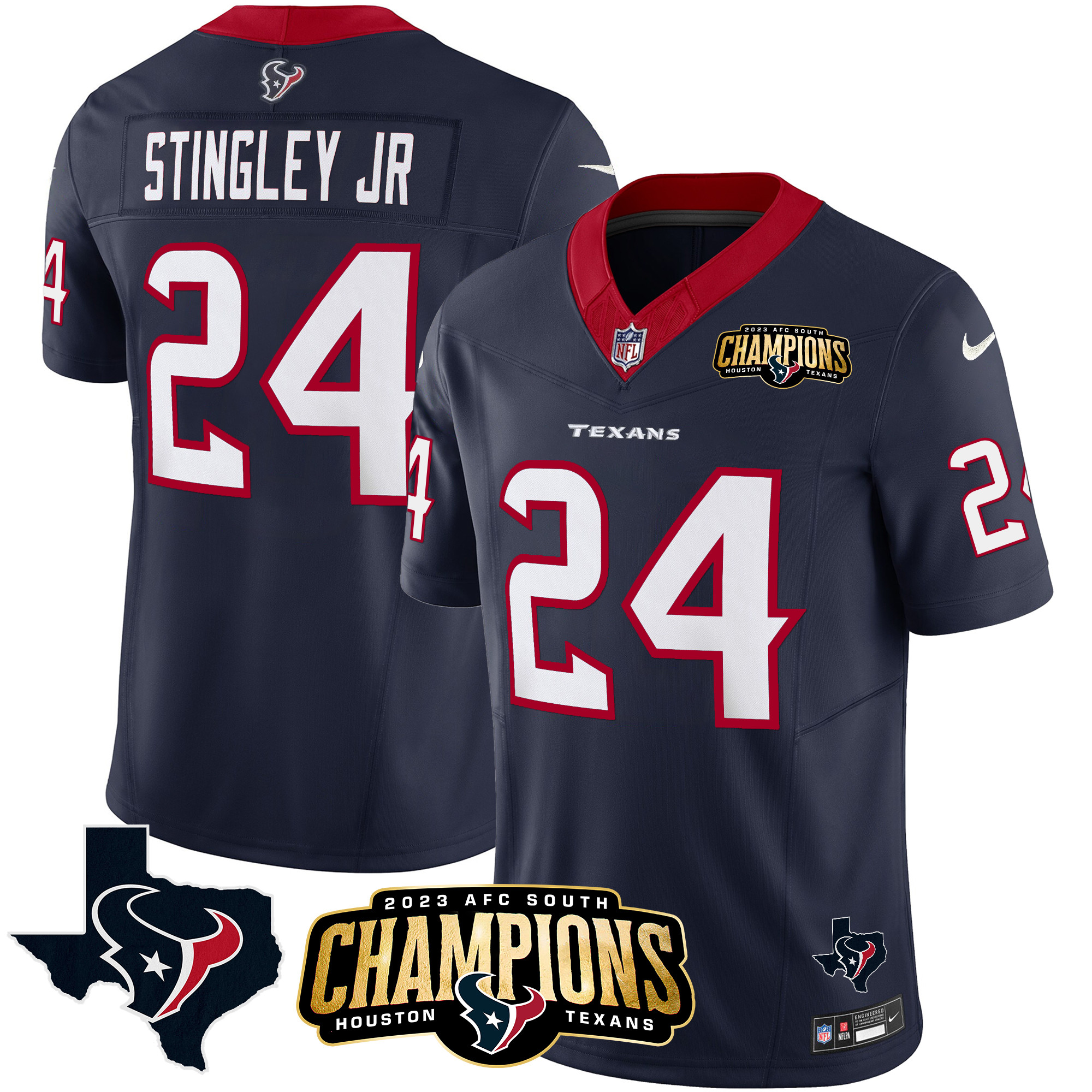 Derek Stingley Jr. Men's Houston Texans 2023 AFC South Champions Patch Vapor Navy Jersey - All Stitched 