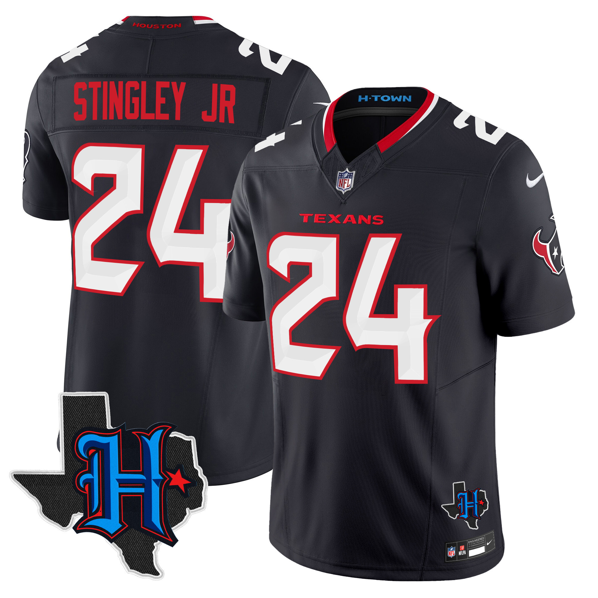 Derek Stingley Jr. Men's Houston Texans 2024 Texas Patch Vapor Limited Navy Jersey - All Stitched 