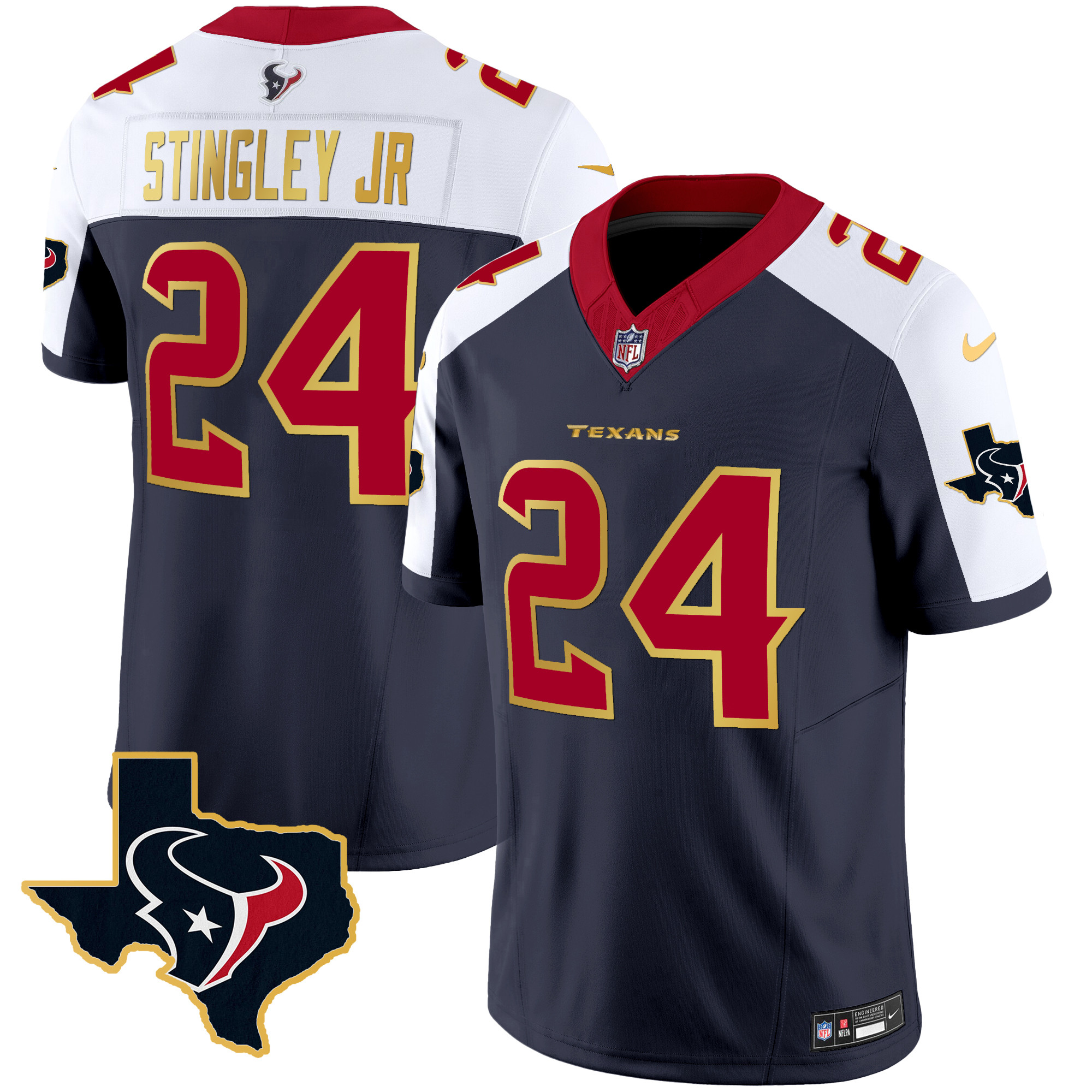 Derek Stingley Jr. Men's Houston Texans Gold Trim Vapor Alternate Jersey - All Stitched 