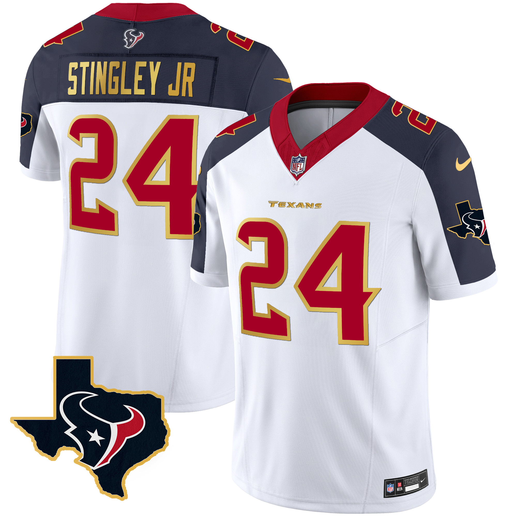 Derek Stingley Jr. Men's Houston Texans Gold Trim Vapor Inverted Jersey - All Stitched 
