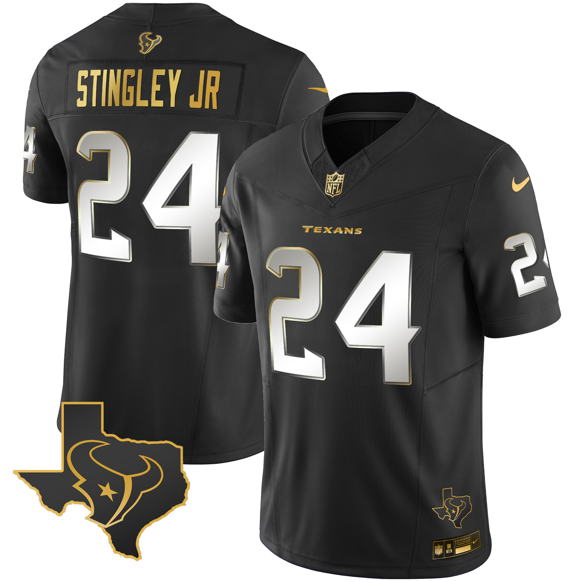 Derek Stingley Jr. Men's Houston Texans Gold Vapor Limited Black Limited Jersey - All Stitched 