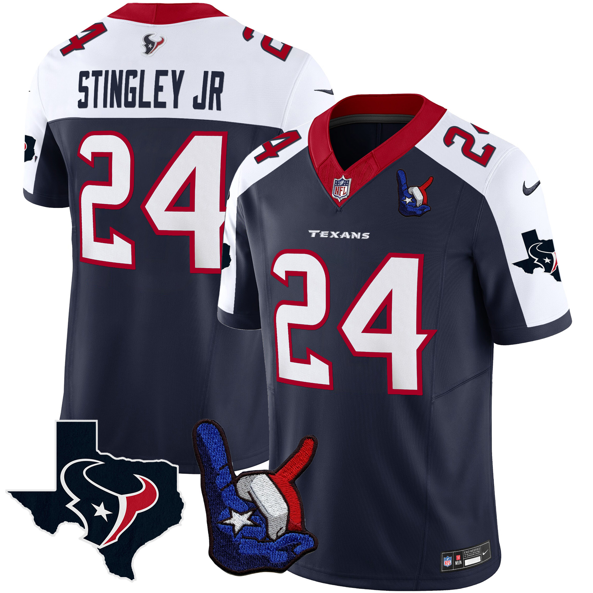 Derek Stingley Jr. Men's Houston Texans Hand Sign Throwing Up The H Vapor Alternate Jersey - All Stitched 