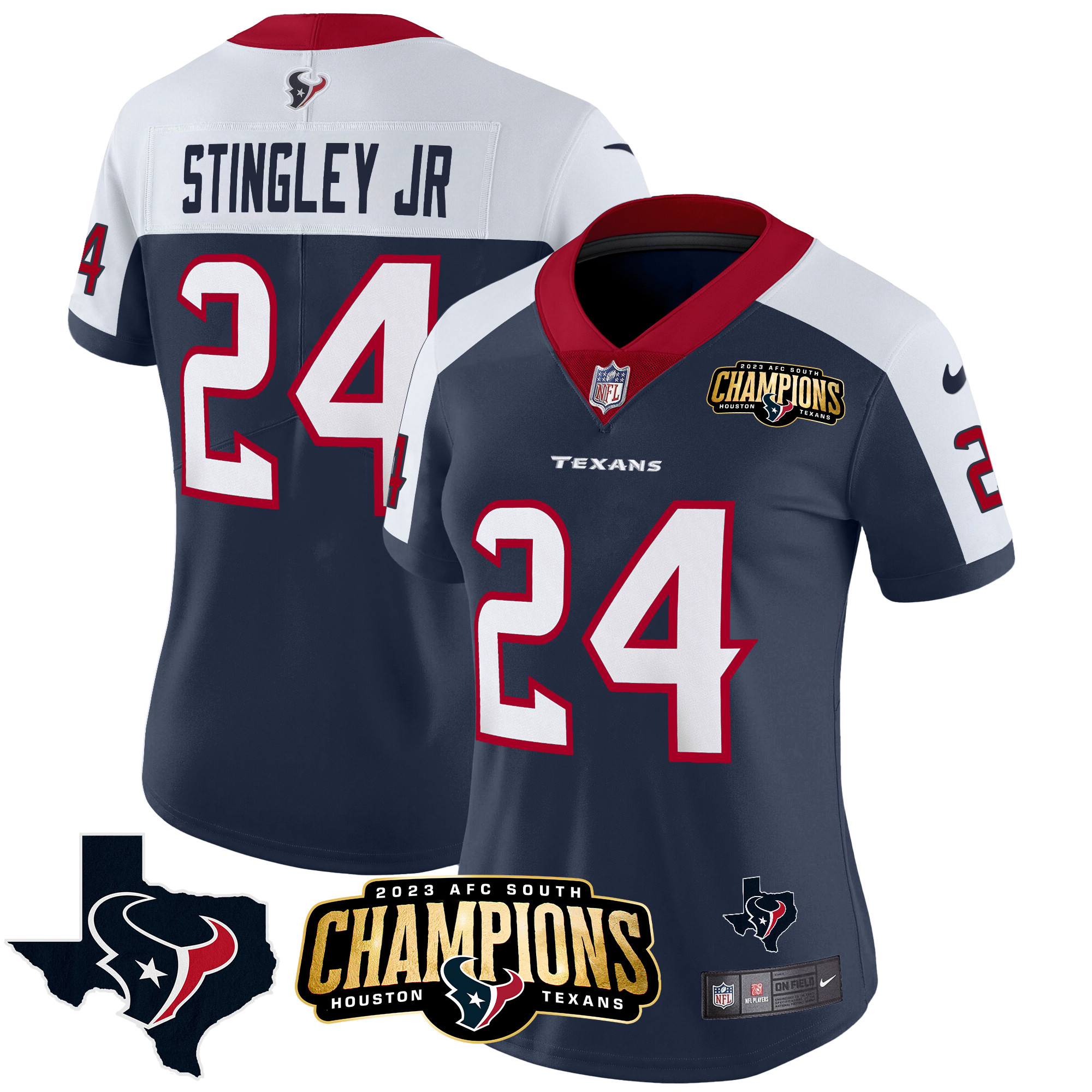 Derek Stingley Jr. Women's Houston Texans 2023 AFC South Champions Patch Vapor Alternate Jersey - All Stitched 
