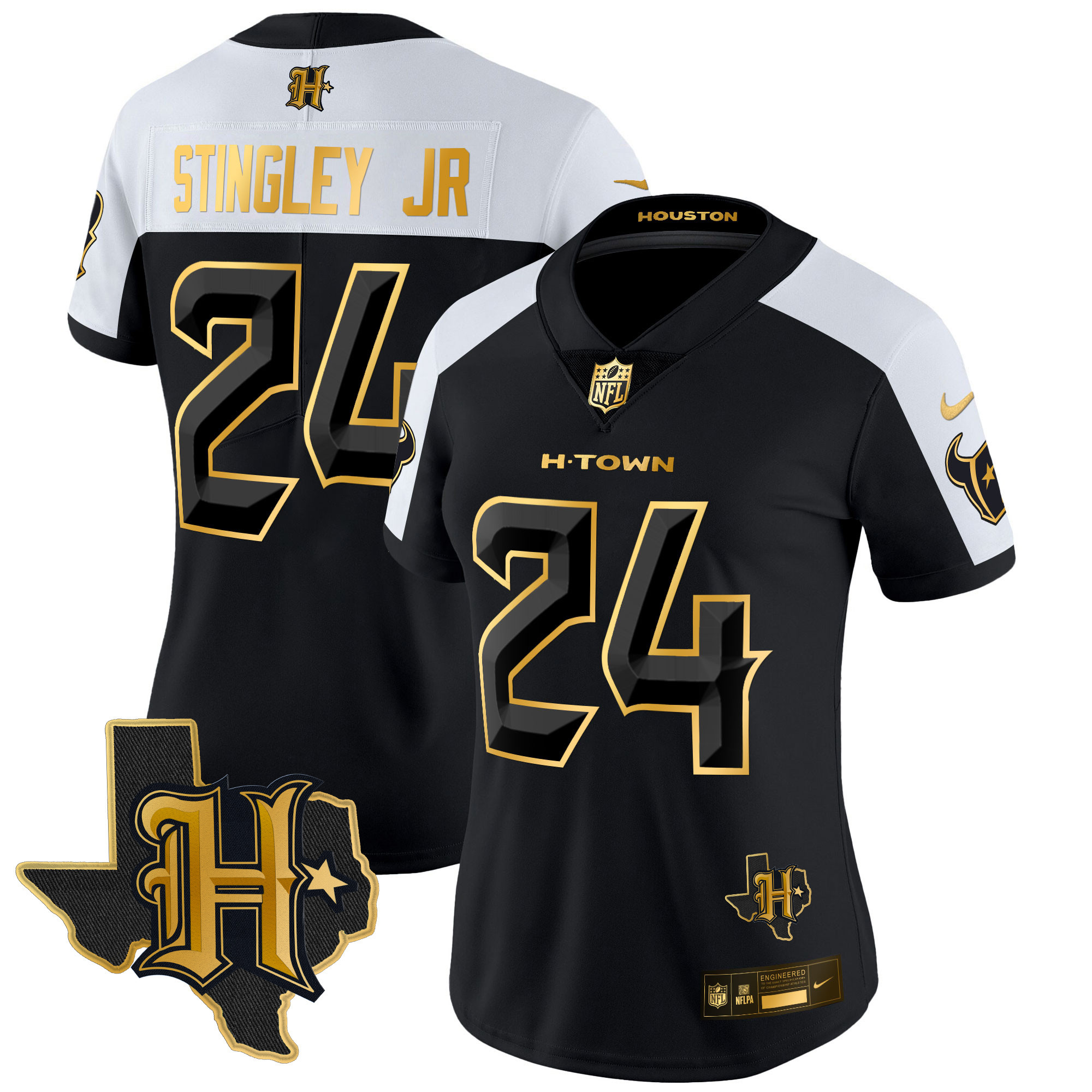 Derek Stingley Jr. Women's Houston Texans 2024 Texas Patch Gold Vapor Limited Alternate Jersey - All Stitched 