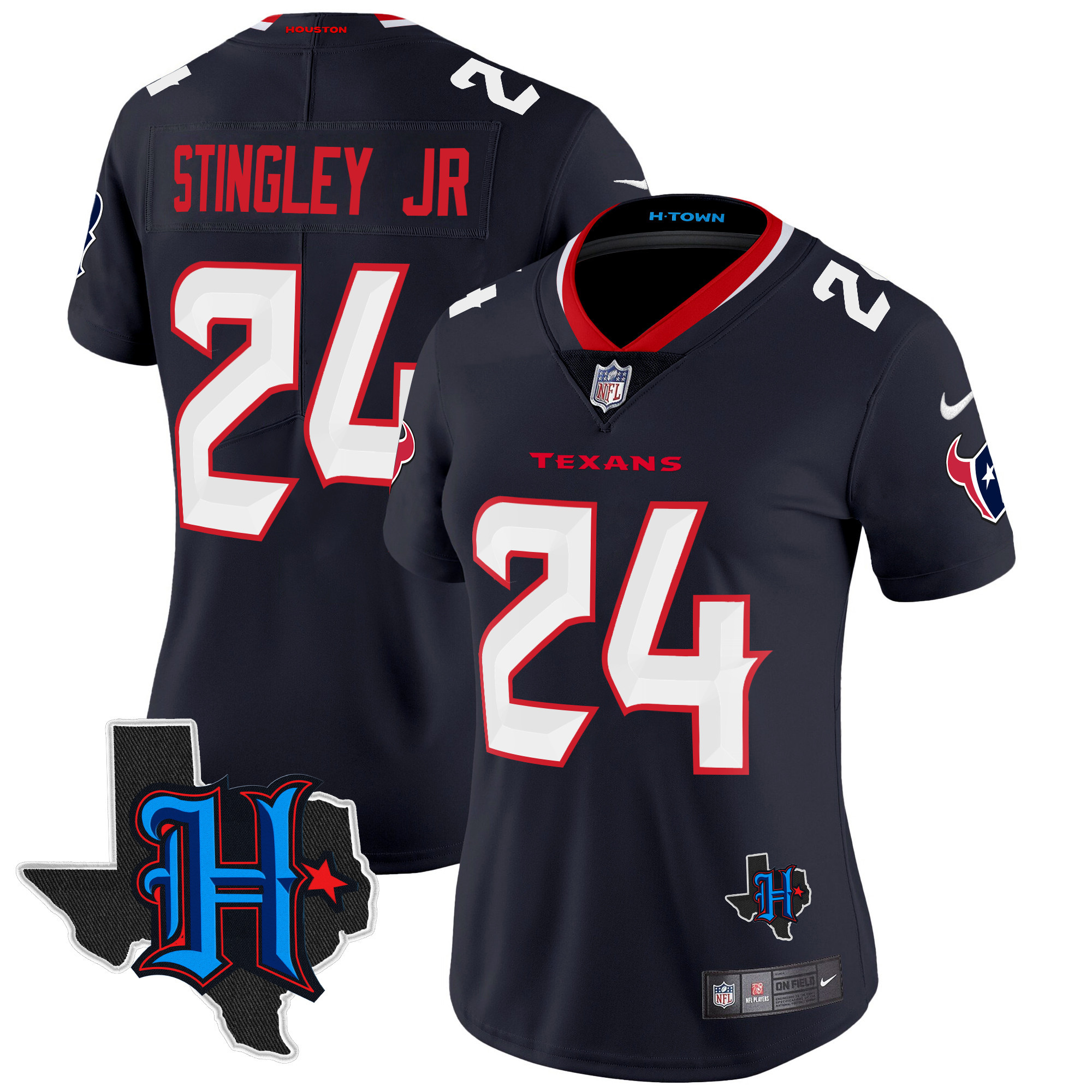Derek Stingley Jr. Women's Houston Texans 2024 Texas Patch Vapor Limited Navy Jersey - All Stitched 