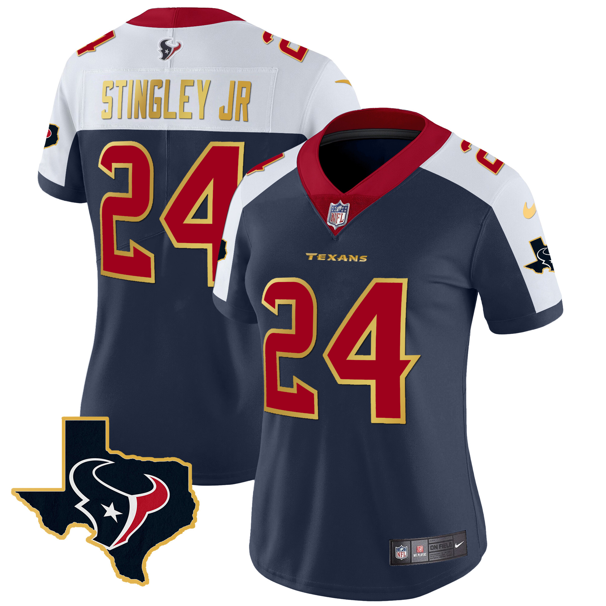 Derek Stingley Jr. Women's Houston Texans Gold Trim Vapor Alternate Jersey - All Stitched 