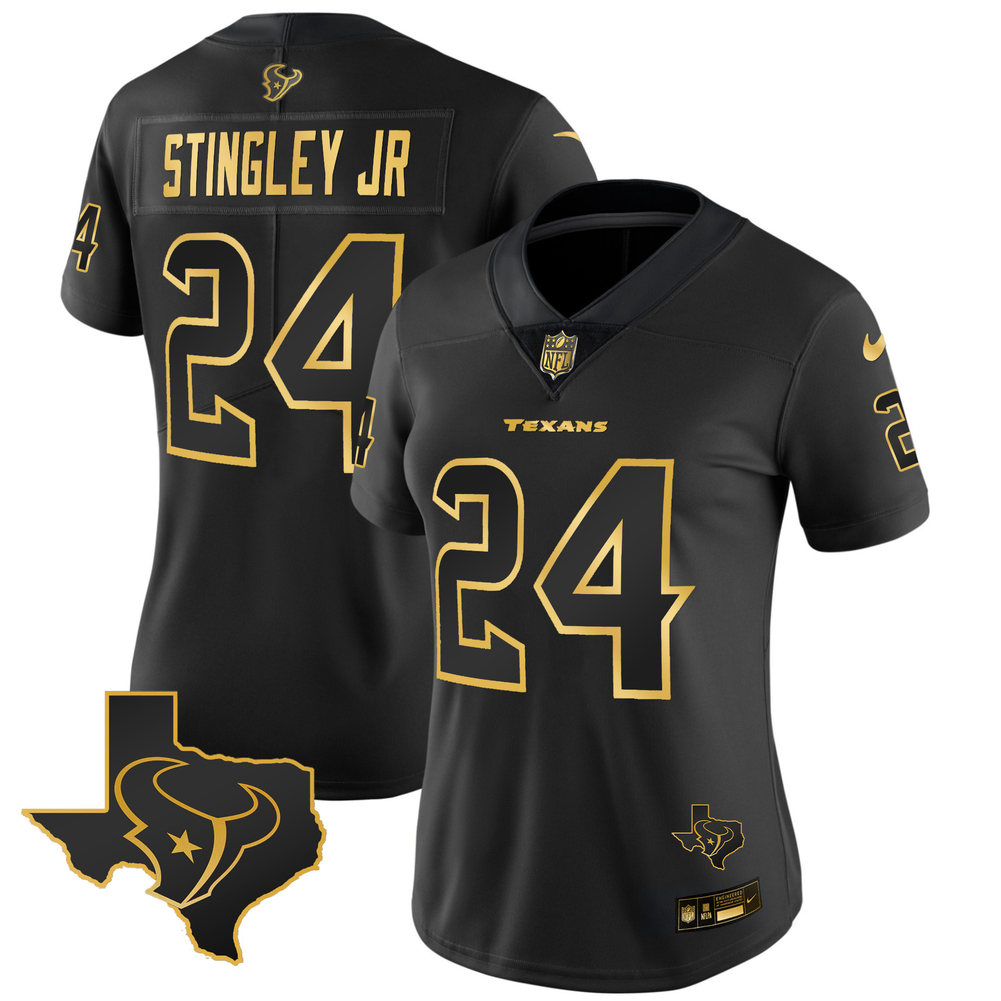 Derek Stingley Jr. Women's Houston Texans Gold Vapor Limited Black Gold Jersey - All Stitched 