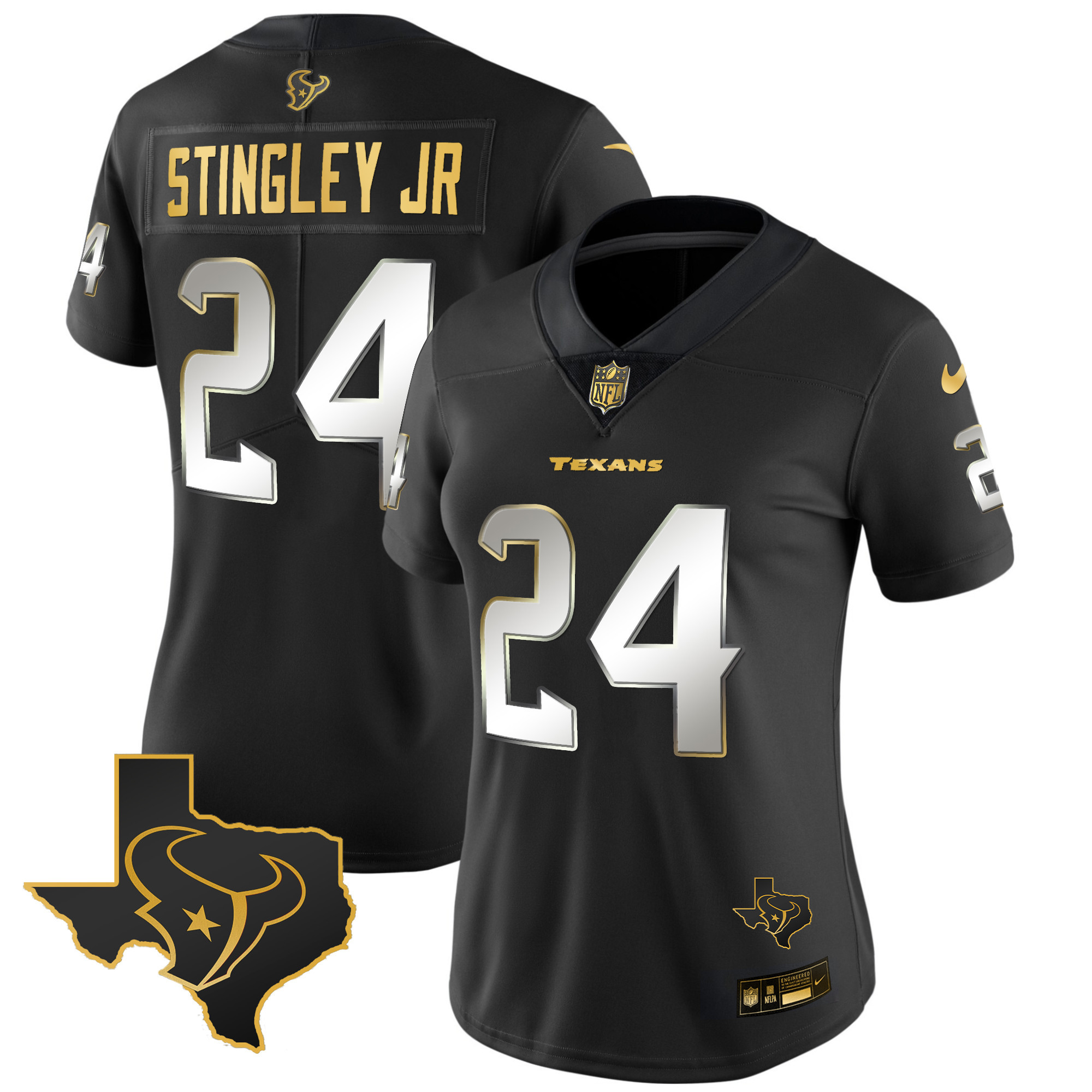 Derek Stingley Jr. Women's Houston Texans Gold Vapor Limited Black Limited Jersey - All Stitched 