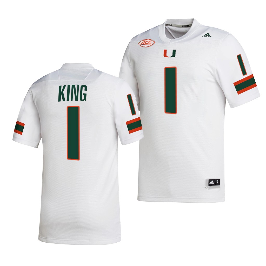 D’Eriq King Miami Hurricanes #1 White Jersey 2022-23 College  Men’s NIL  Uniform
