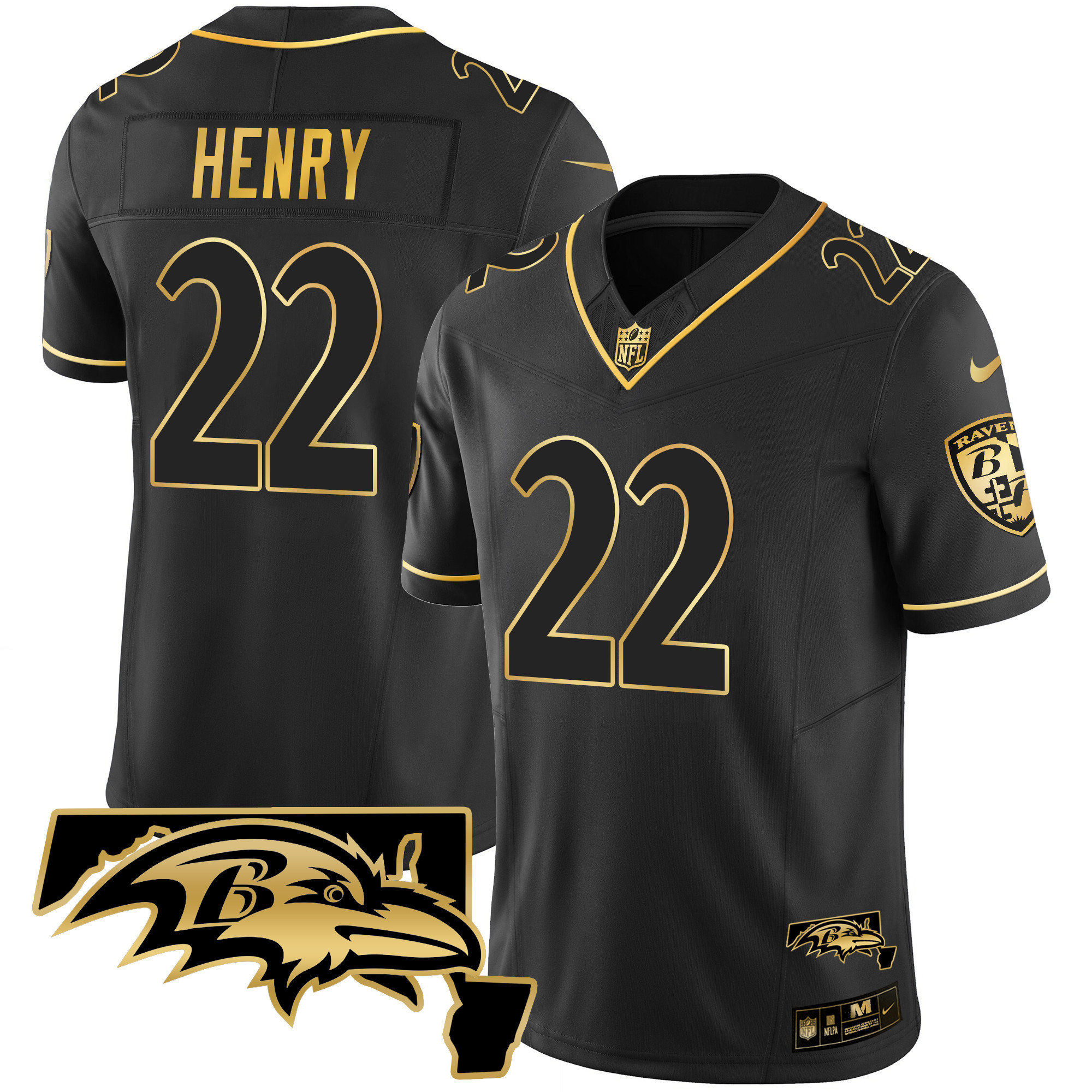 Derrick Henry Baltimore Ravens Maryland Patch Vapor Gold Black Gold Jersey All Stitched