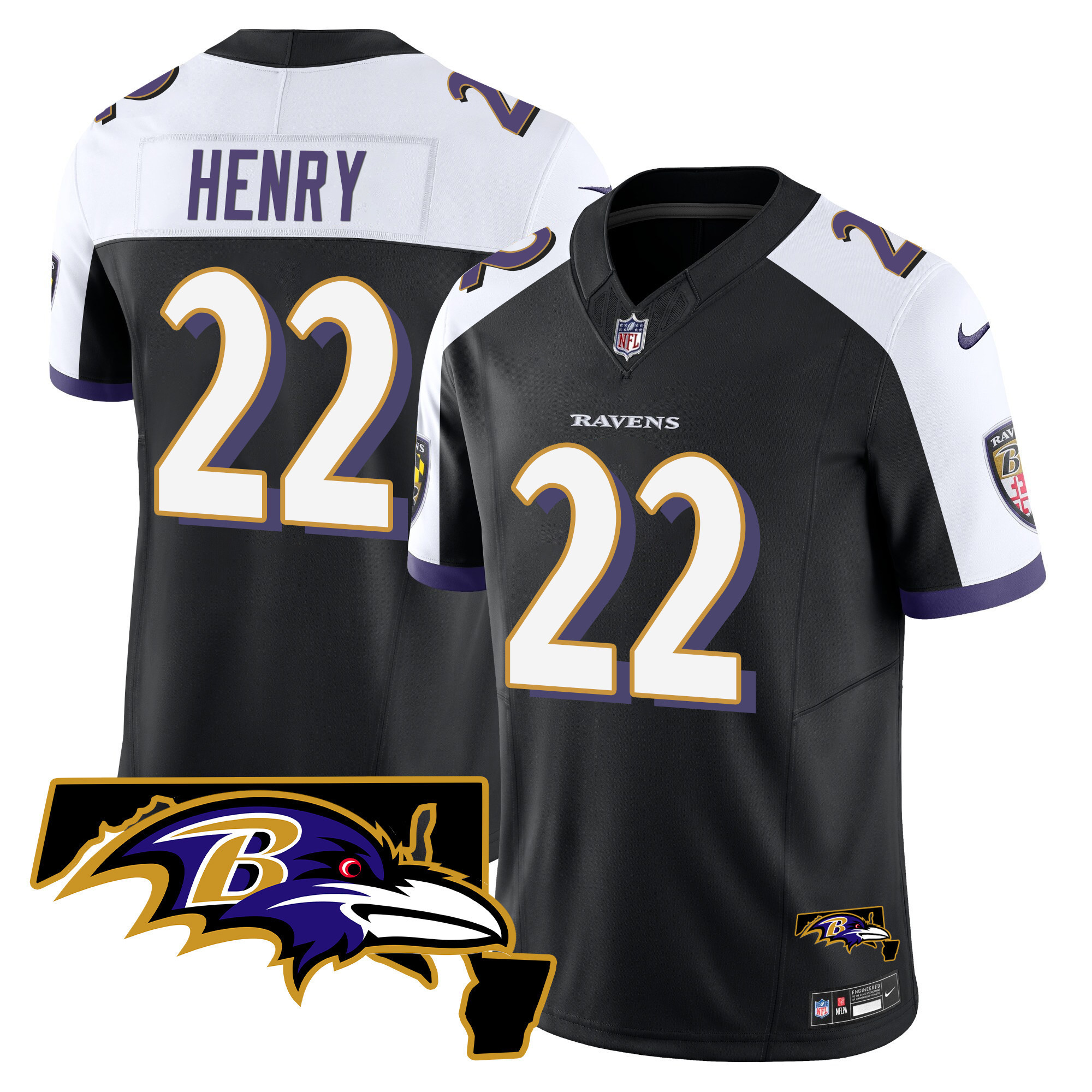 Derrick Henry Men's Baltimore Ravens Maryland Patch Vapor Limited Black Alternate Jersey All Stitched