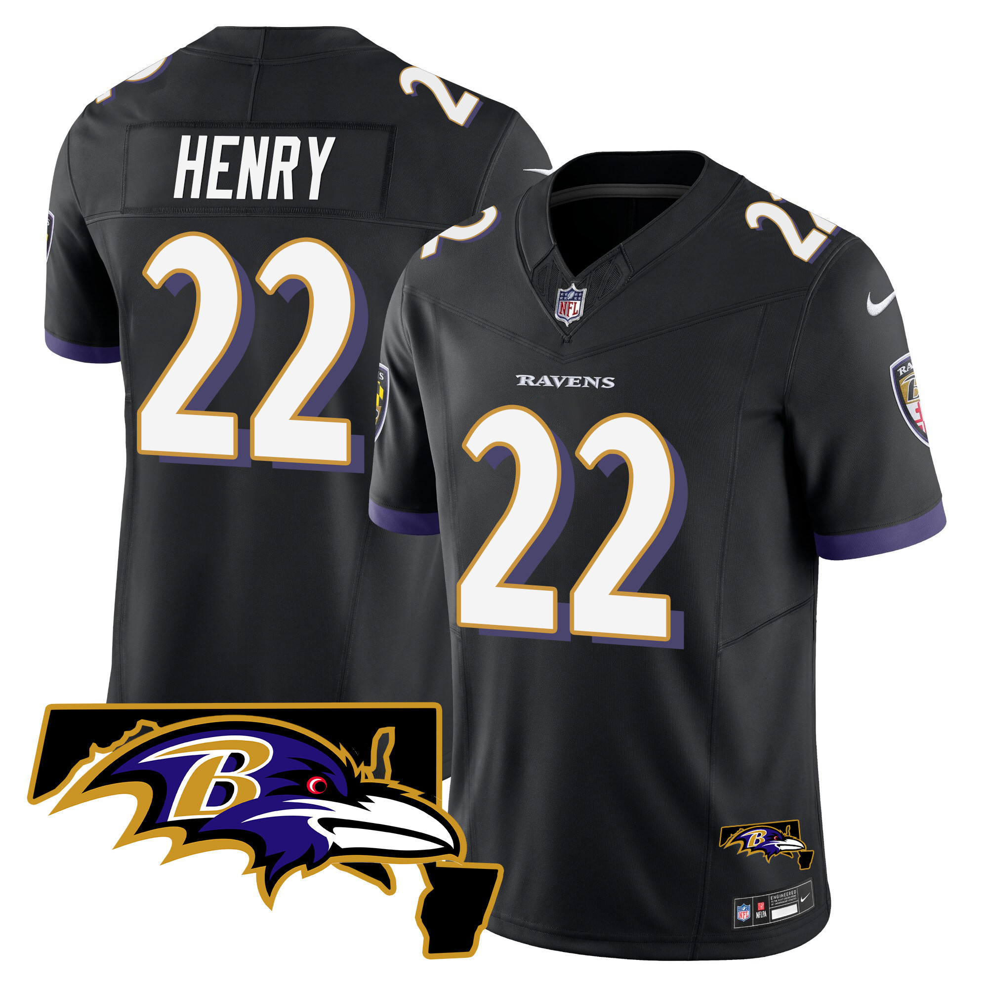 Derrick Henry Men's Baltimore Ravens Maryland Patch Vapor Limited Black Jersey All Stitched